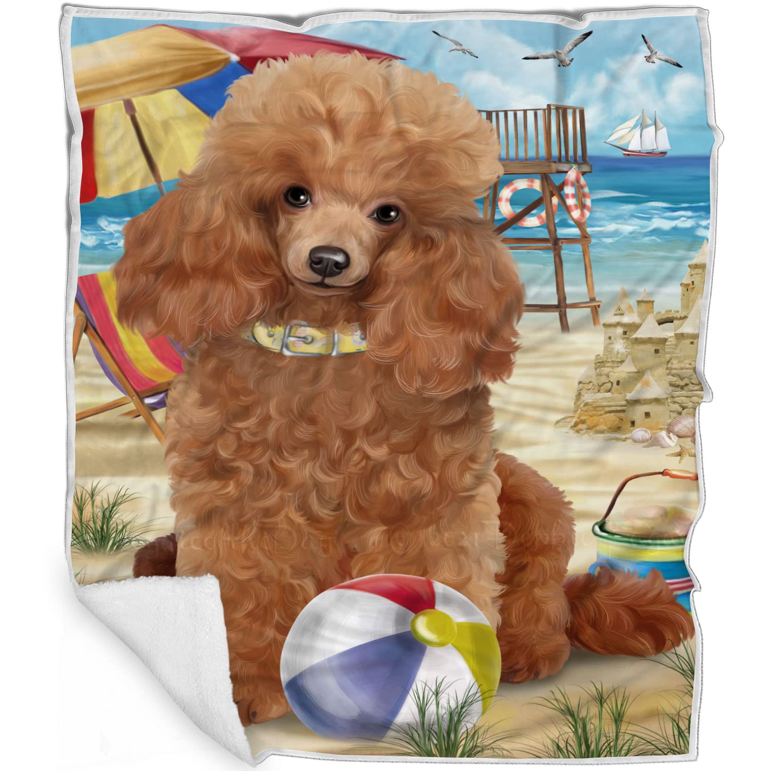 Pet Friendly Beach Poodle Dog Blanket  Lightweight Super Soft Cozy and Durable Bed Blanket  Animal Theme Fuzzy Blanket for Sof