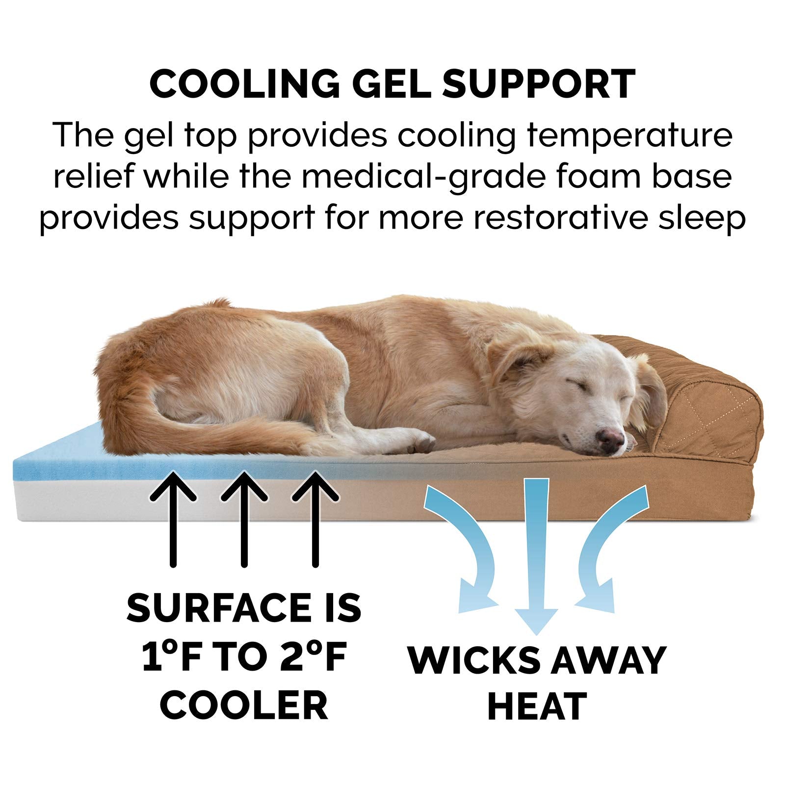 Furhaven Cooling Gel Dog Bed for Large Dogs w/ Removable Bolsters & Washable Cover, For Dogs Up to 125 lbs - Quilted Sofa - Toas