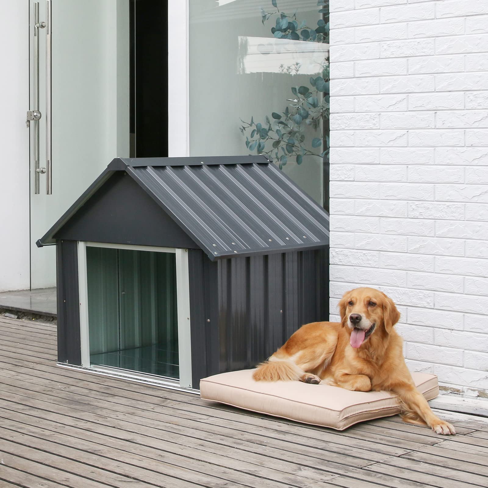 Rypetmia 34 X 38 X 35 Inches Dog House, Indoor Outdoor Doghouse For Medium Large Dogs, Weatherproof Puppy Shelter Sturdy And Lon