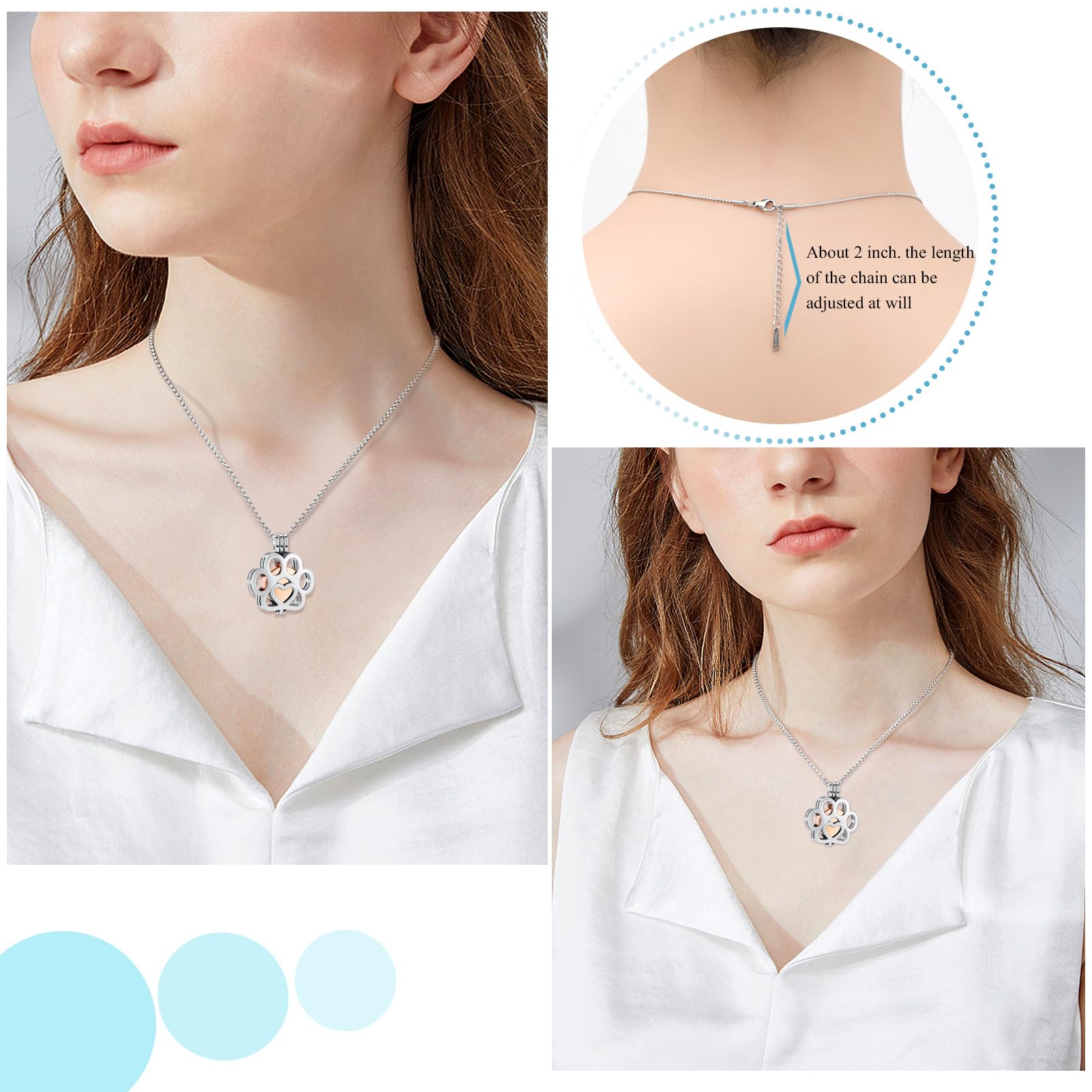 Oinsi Pet Cremation Jewelry - Stainless Steel Paw Urn Necklace, 0.78*0.86 in, Silver-Rose Gold, Model LLD016-10, Keepsake for Dog/C