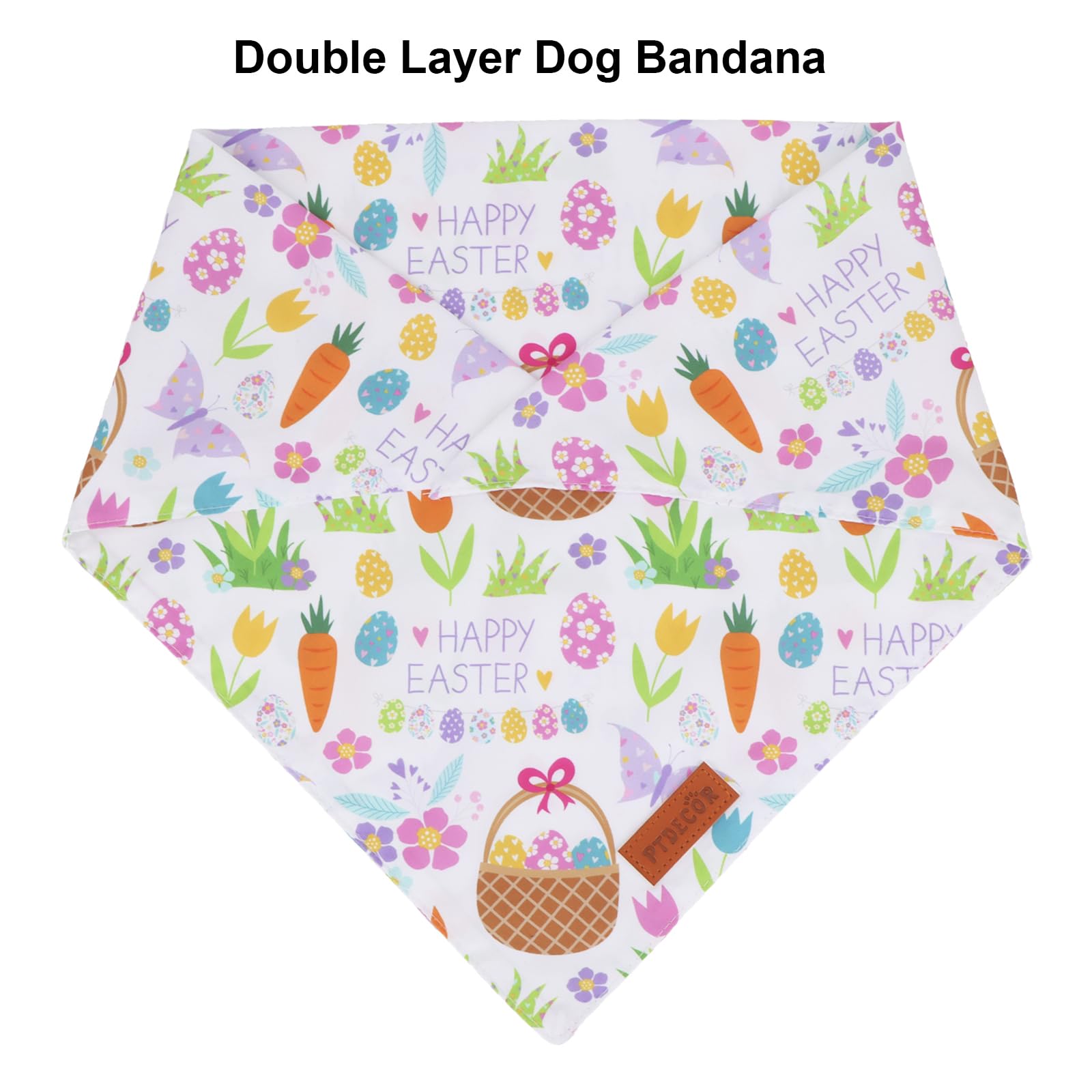 Ptdecor Easter Dog Bandana, Reversible Rabbit Easter Egg Dog Scarf, Multi Size, White Green Bandanas For Small Pets (White&Green