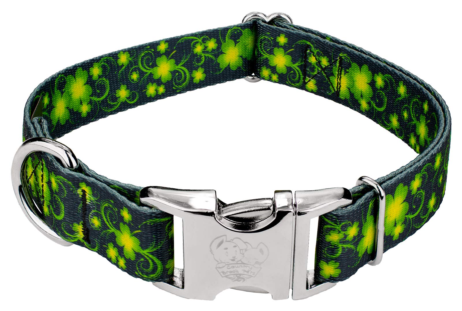 Country Brook Petz - Premium Clovers In The Wind Dog Collar - Irish Pride Collection Featuring Lucky Designs (1 Inch, Large)
