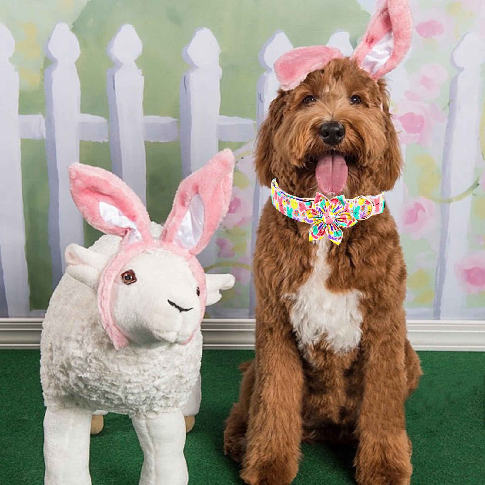 Elegant Little Tail Easter Dog Collar, Pink Bunny Print Pet Collars With Flower Girl Boy Pet Collar Flower Spring Collar Holiday
