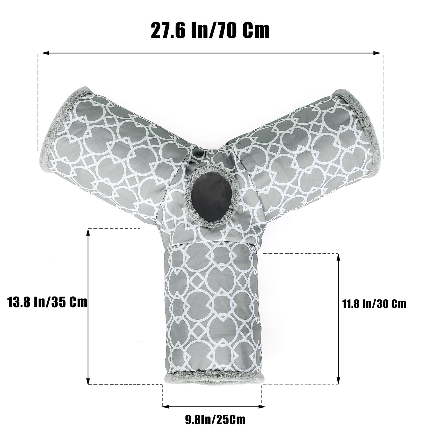 LUCKITTY Geometric Cat Tunnel - Plush Inside, Collapsible Tube for Cats, Kittens, Rabbits, Dogs - Grey-White, 3 Way, Model 1