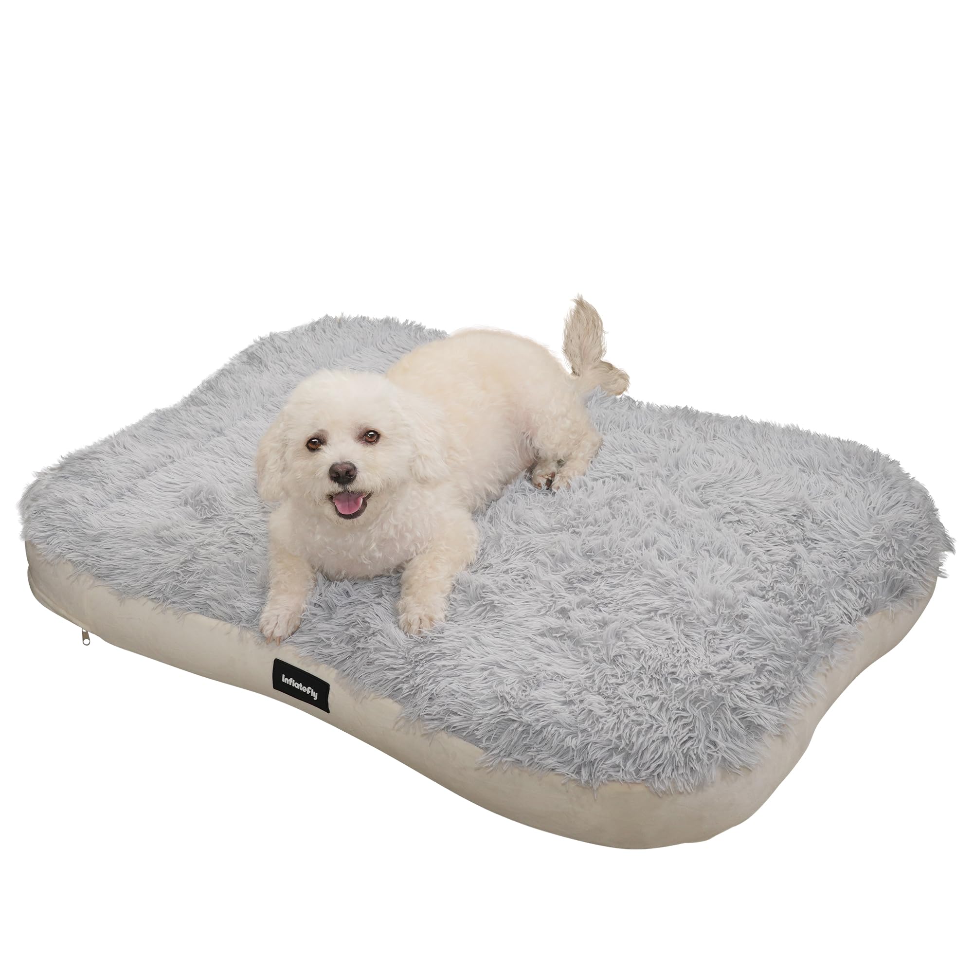 Inflatefly Dog Bed Washable Pet Bed With Waterproof Air Mattress (Fluffy Plush, L-41.3X29.5X4.7In)