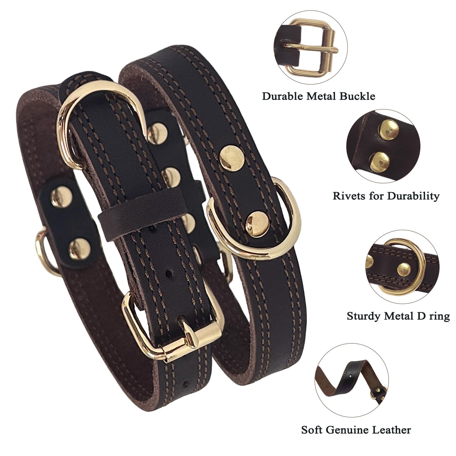 Lwbmg Leather Dog Collar,Heavy Duty Dog Collar,Leather Dog Collar For Small Dogs,Soft And Strong Leather Adjustable Dog Collar F