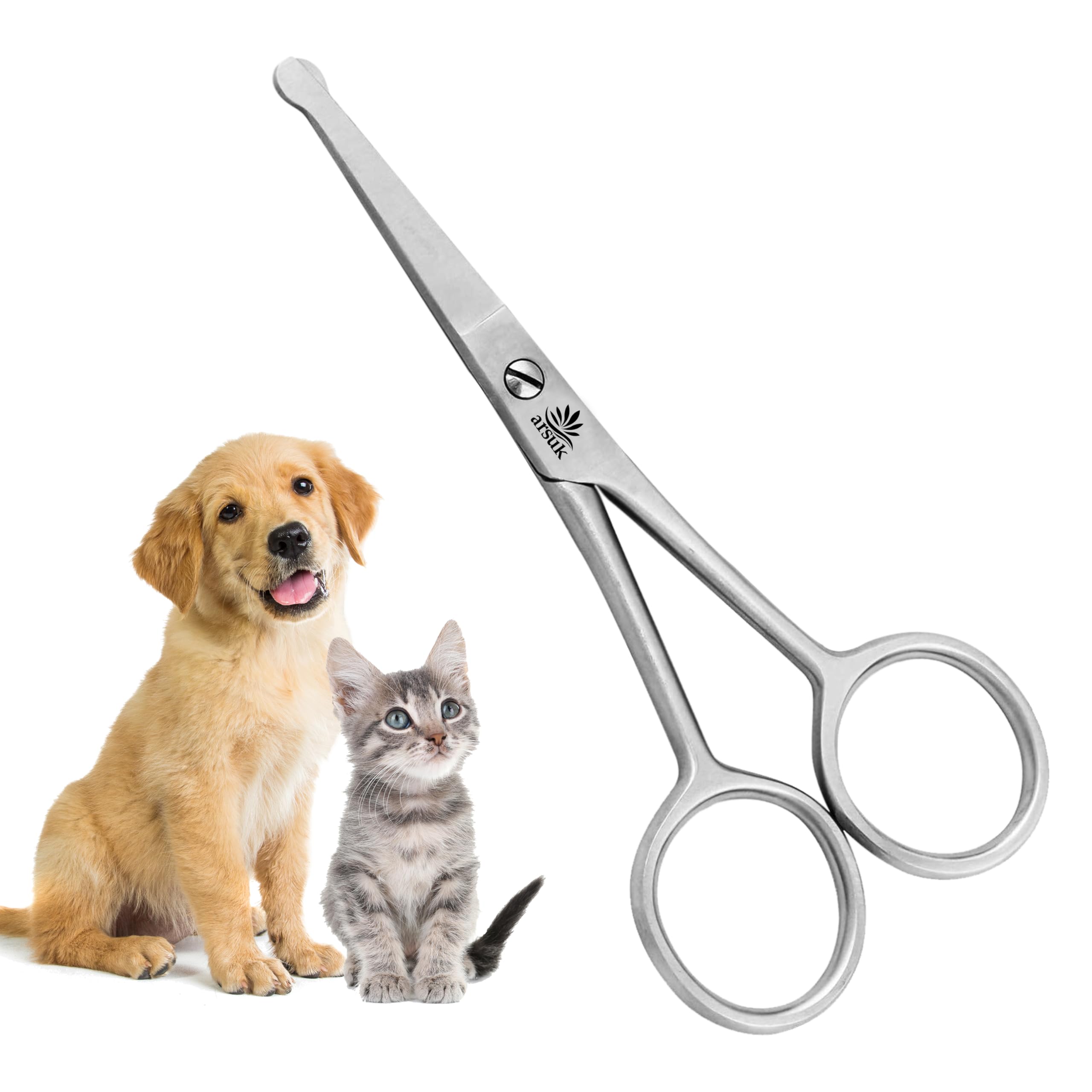 ARSUK Dog Grooming Scissors with Rounded Tip - 4.5 Safety Scissors for Face, Paw, Nose, Ear Hair - Stainless Steel Small Pet Tri
