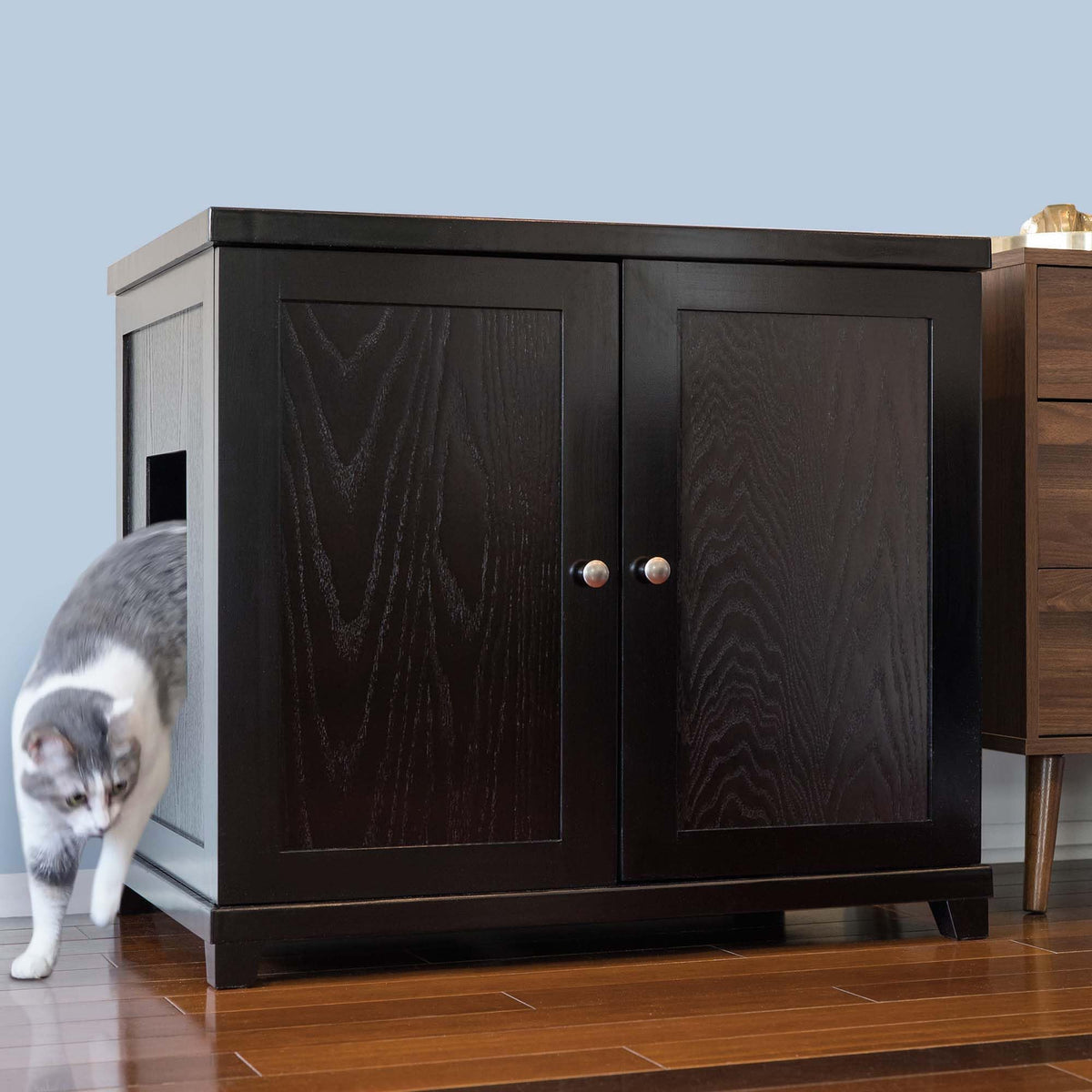The Refined Feline Cat Litter Box Enclosure Cabinet, Modern, Black Espresso, Tapered Feet, Xlarge, Hidden Litter Cat Furniture W