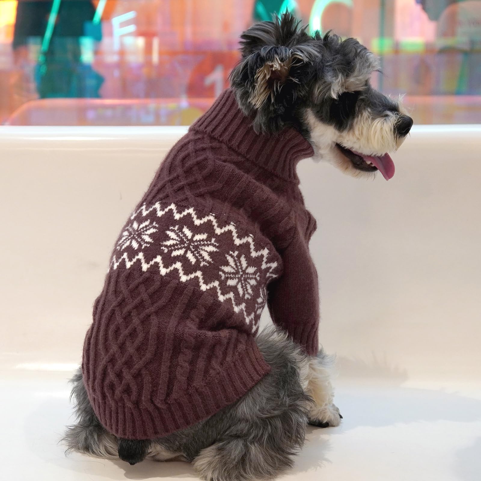 Kuoser Small Dog Sweater - Boy & Girl Christmas Outfit, Knitted Turtleneck Warm Dog Clothes For Pug, Dachshund, Coffee S