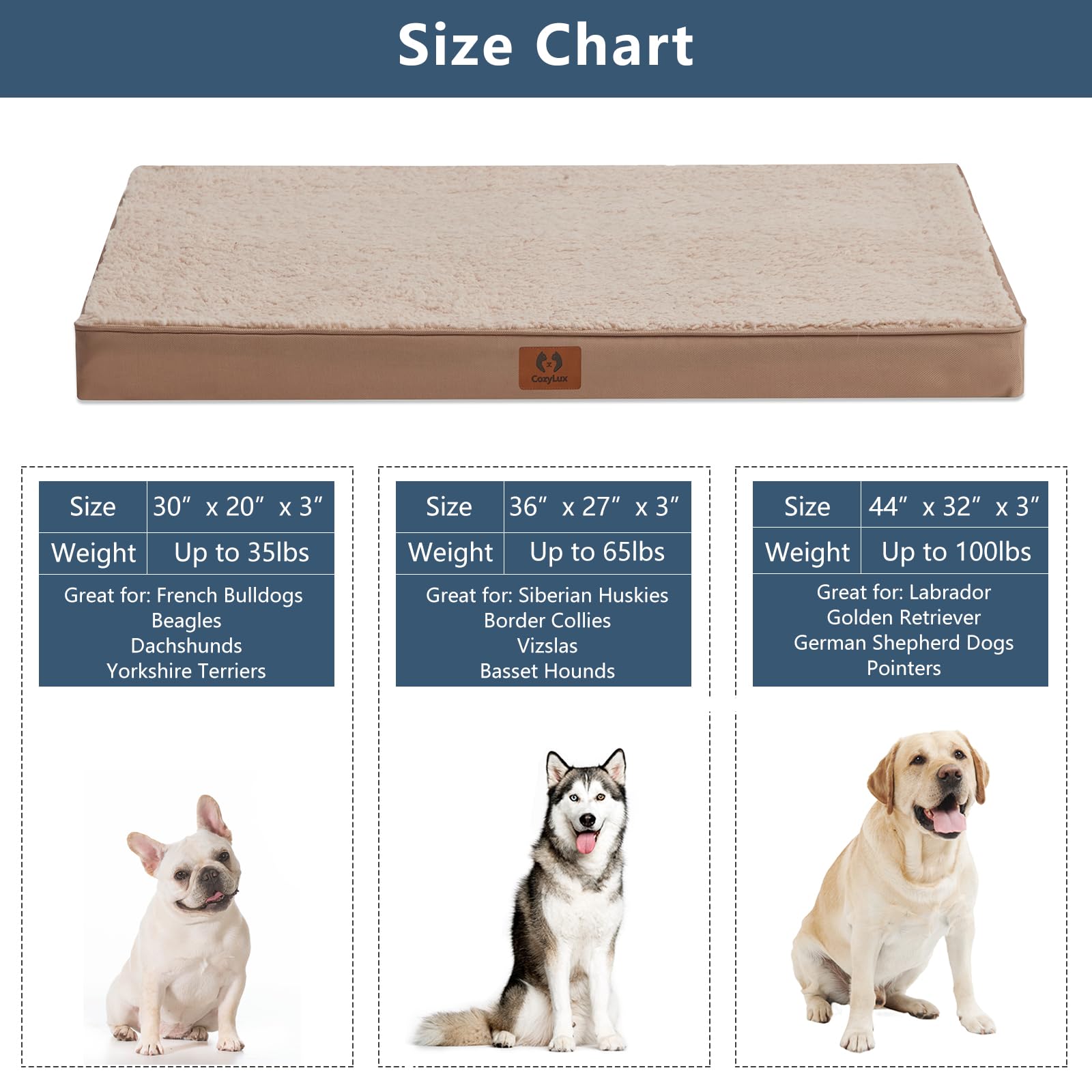 Cozylux Xl Dog Bed With Washable Cover & Waterproof Liner, Egg Foam Support Pet Bed For Crate, For Dogs Up To, For Dogs Up To 10