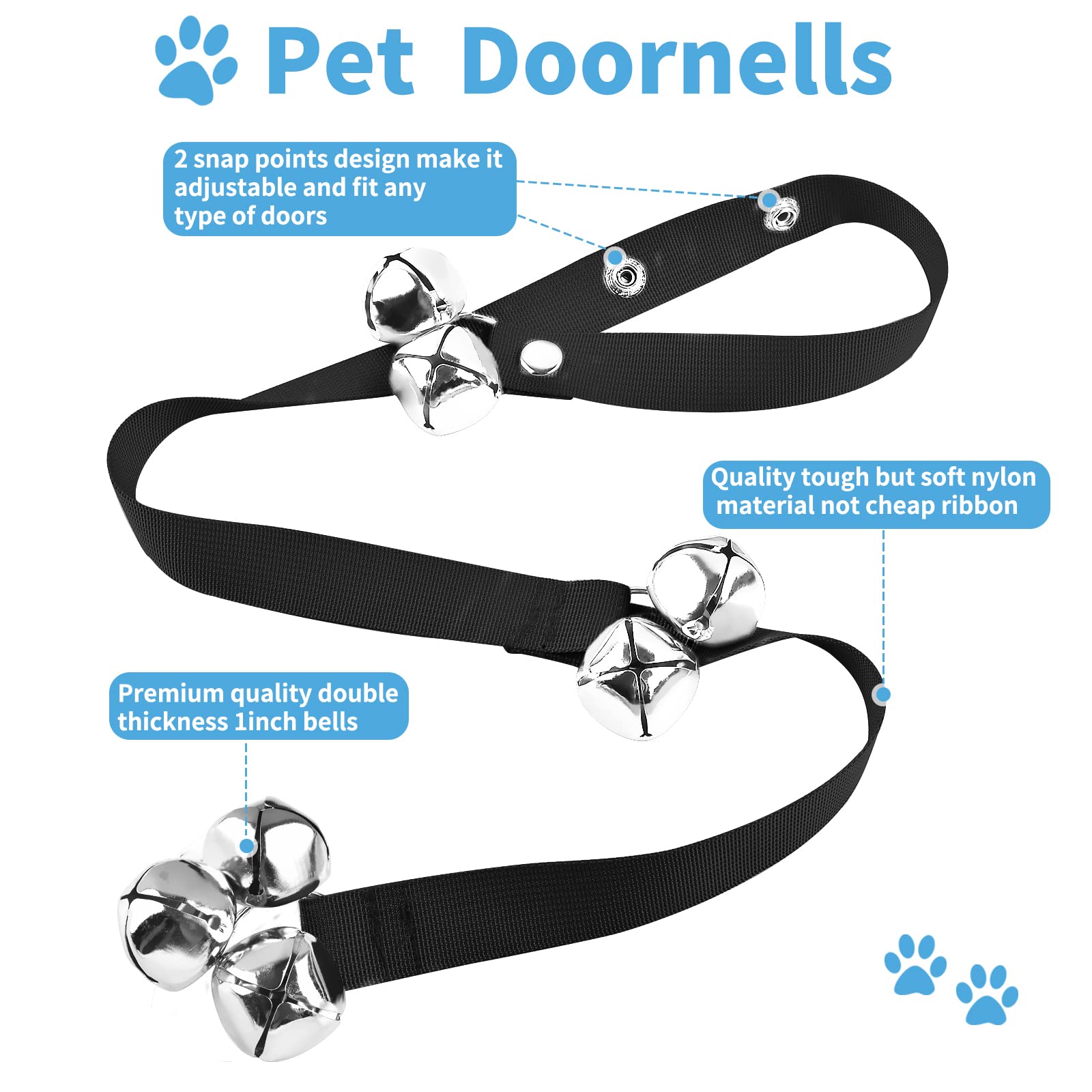 Jimejv 3 Pack Dog Doorbells, Pet Training Bells For Go Outside Potty Training And Communication Device Large Loud Dog Bell Cat P