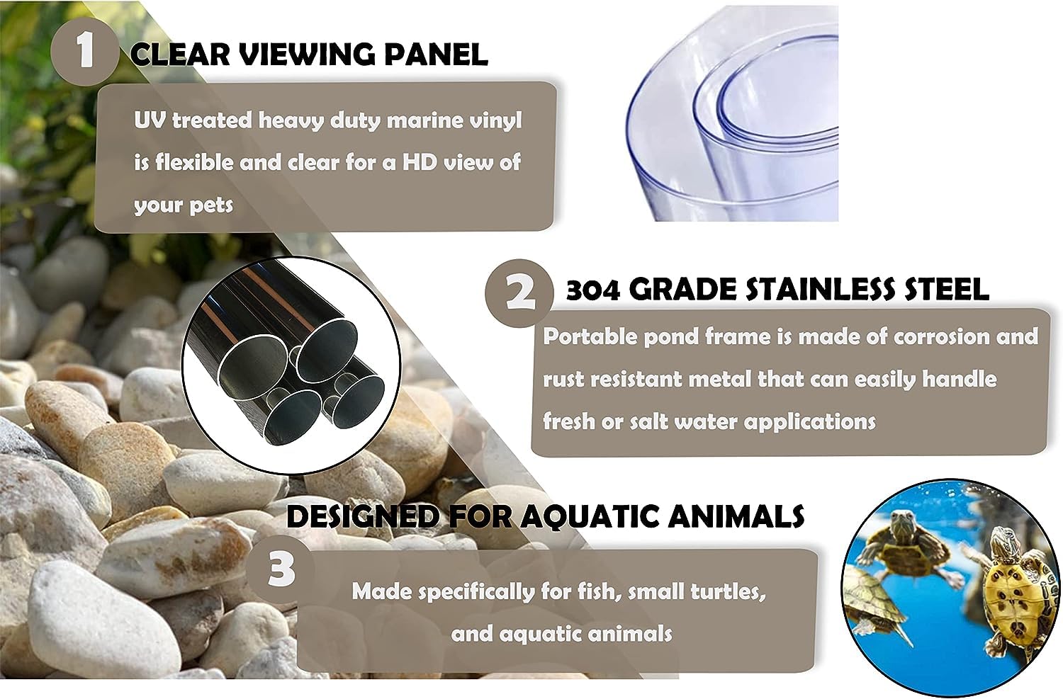Boswell Aquarium Pool Pond,Fish Ponds For Outside With Transparent Clear Viewing Panel,750 Gallon Water Tank,Pvc Canvas Above Gr