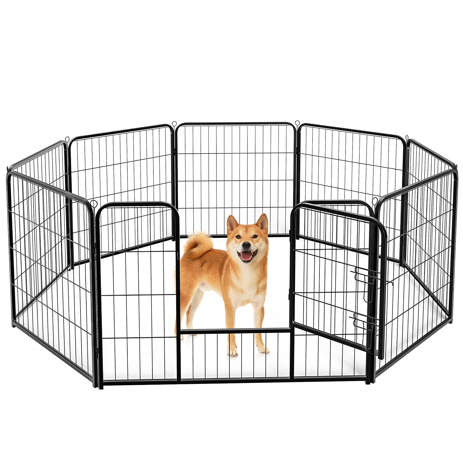 DUMOS Dog Playpen Indoor, Metal 32 Inch 8 Panels Foldable Pet Fence with Door, Outdoor Small Medium Large Dog Puppy Portable Exe