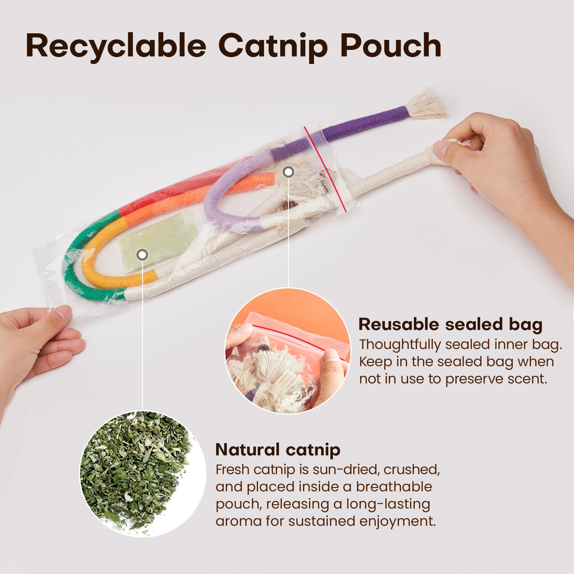 Potaroma Cat Toys Chew Ropes 3Pcs With Refillable Natural Catnip, Safe Teeth Cleaning Toy For Indoor Kittens, Interactive Cat Ni