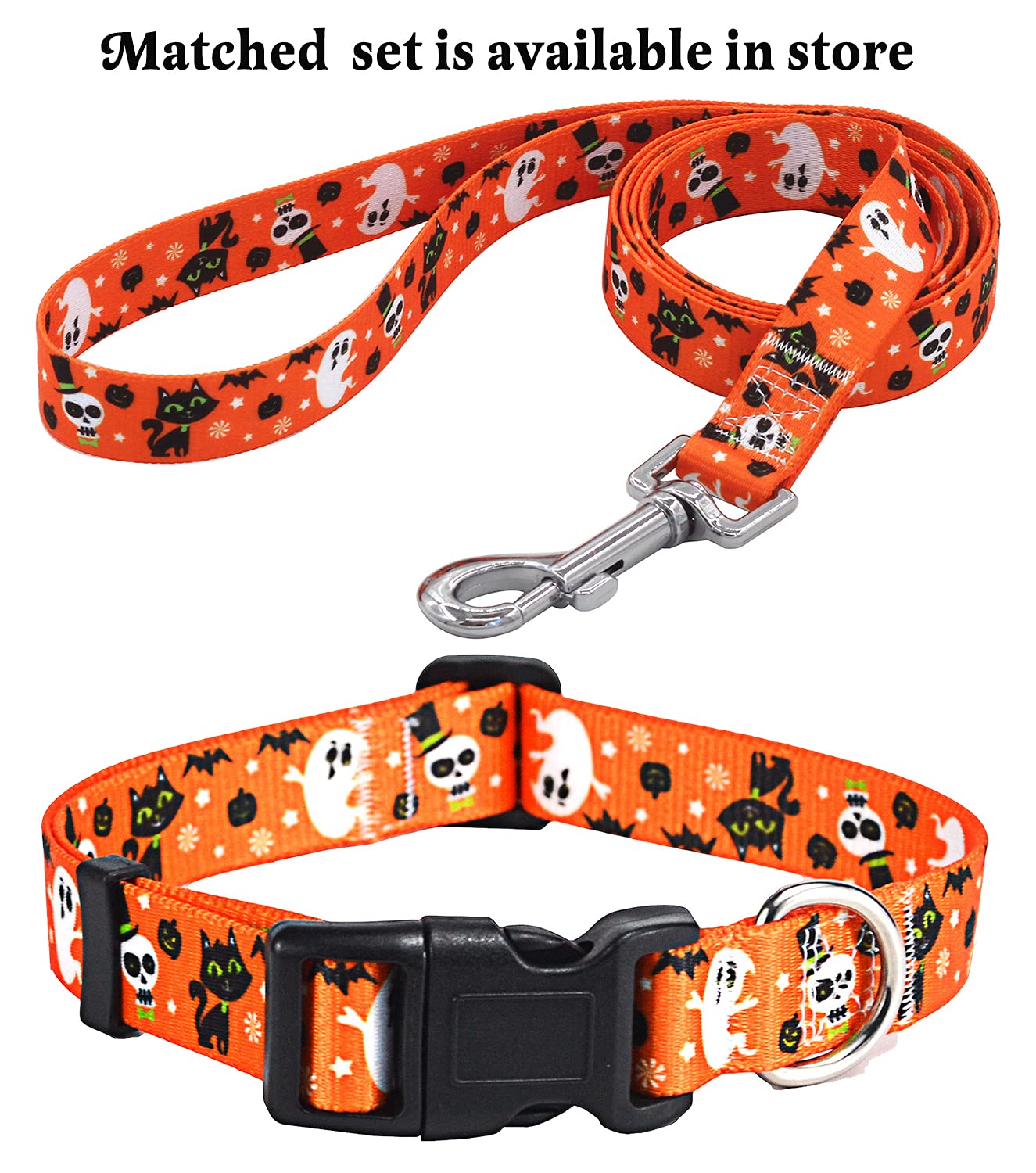 Mihqy Halloween Dog Collar - Pumpkin Bat Ghost Pattern - Adjustable For Small Medium Large Dogs(Halloween,M)
