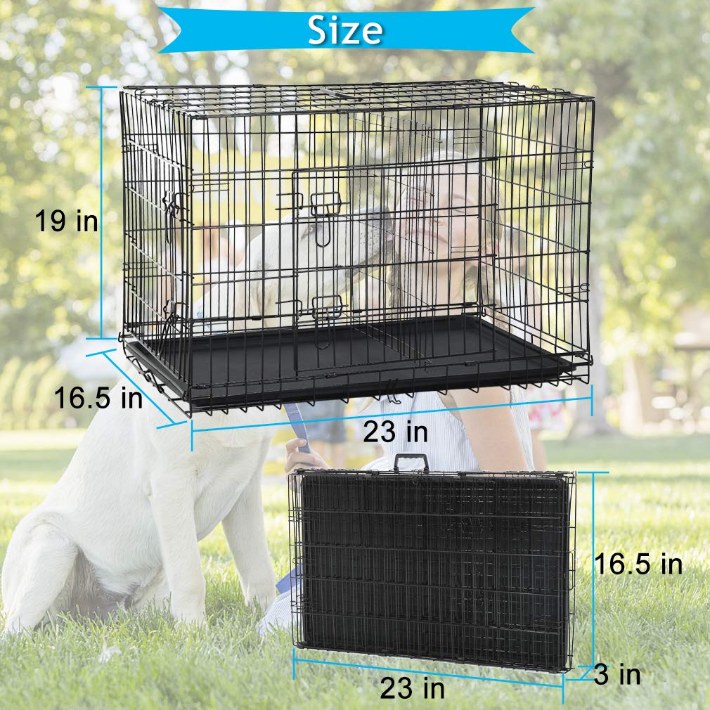 Dog Crate Dog Kennel Cage For Small Dogs, 24'' Portable Foldable Indoor Outdoor Large Double Door Wire Metal Puppy Cat Pet Dog C