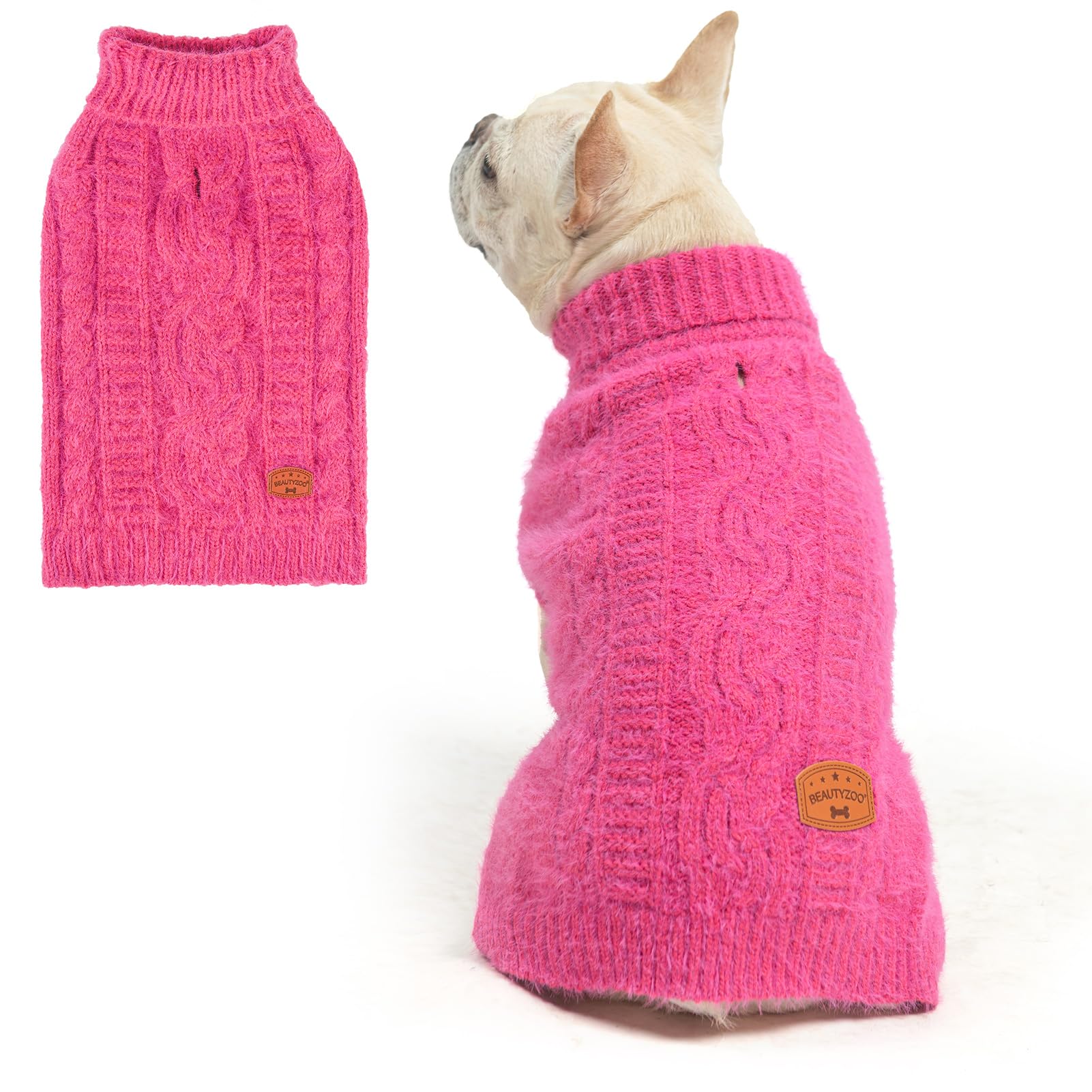 Beautyzoo Small Dog Sweater -Turtleneck Knitted Dog Sweaters For Dogs Puppy Girls Boys, Winter Dog Clothes Cable Knitwear With L