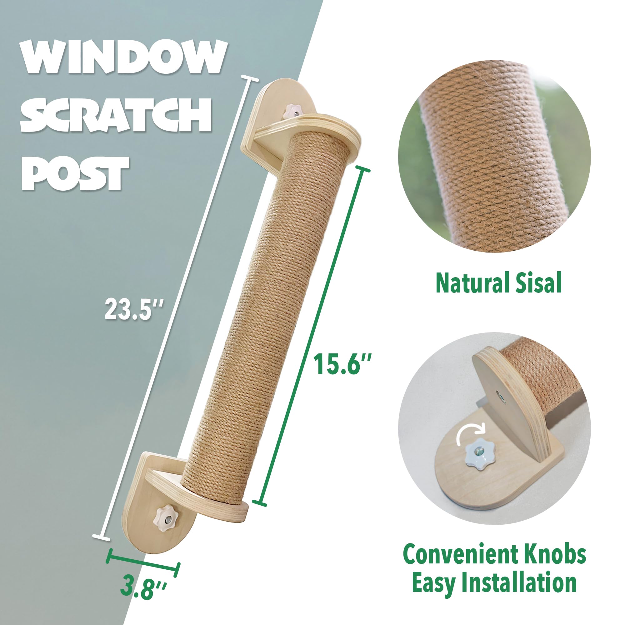 Petkaray Window Scratching Post, Cat Window Perch Climber, Window Mount 23.5'' Cat Scratching Post With Suction Cups