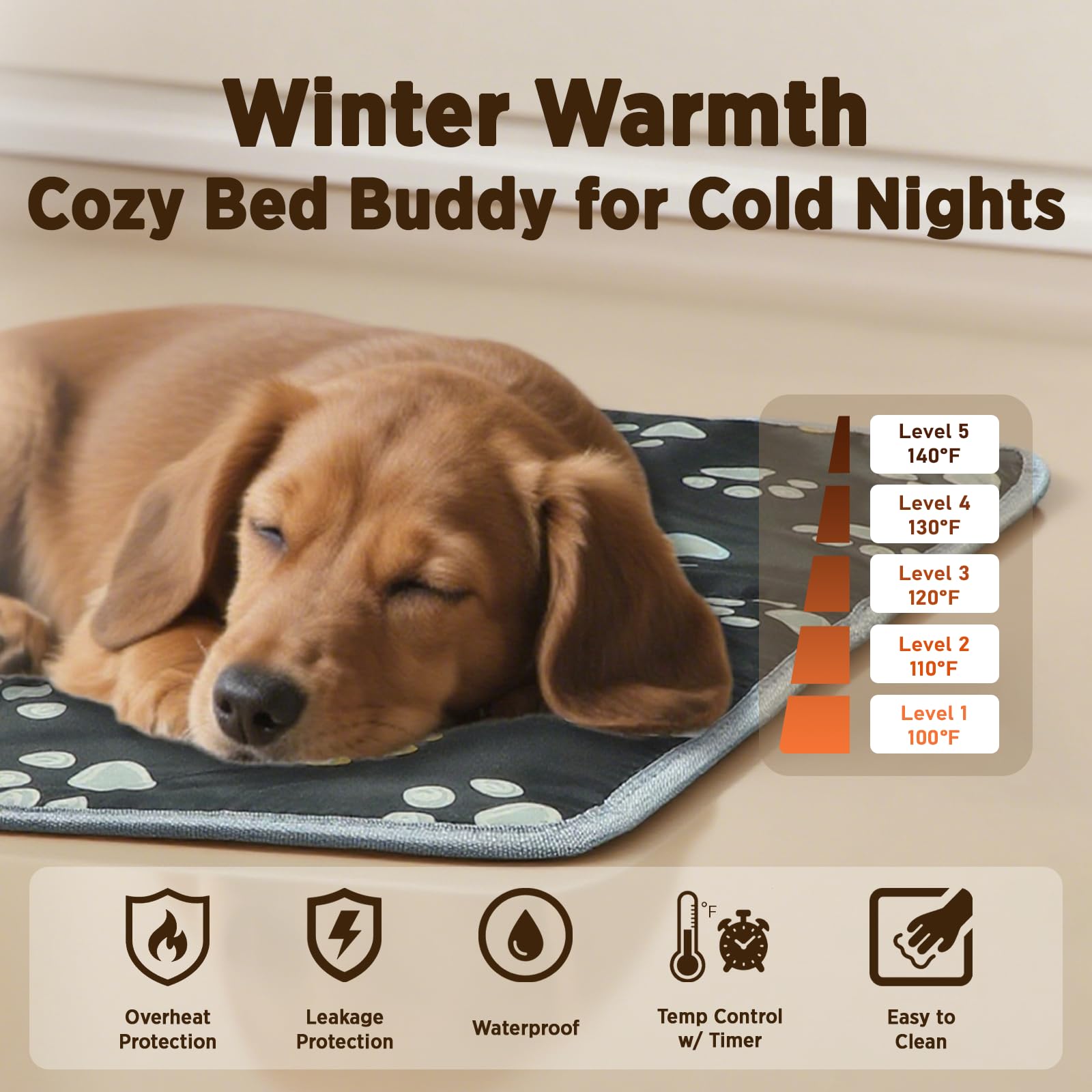 furrybaby Large Dog Heating Pad, Pet Heating Pad for Dogs Indoor, Waterproof Pet Heated Mat with Durable Anti-Bite Tube Indoor f