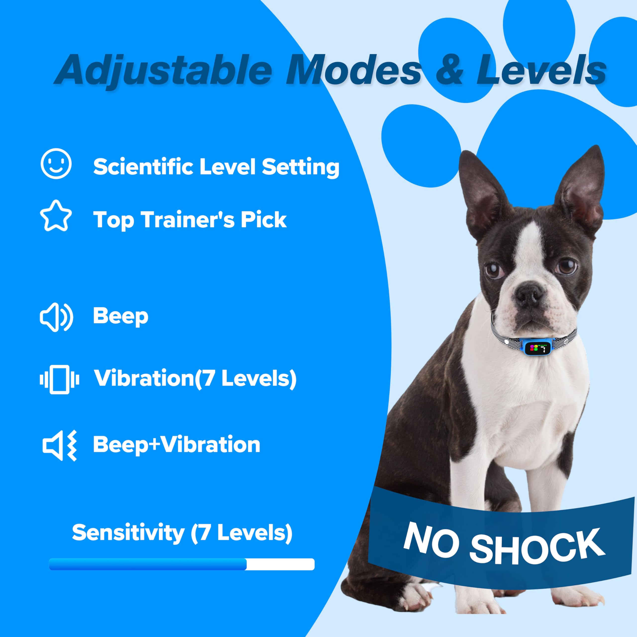 Bark Collar, Dog Bark Collar For Small Medium Dogs, No Shock Anti-Bark Collars, Rechargeable Smart Collar, Automatic Stop Bark C