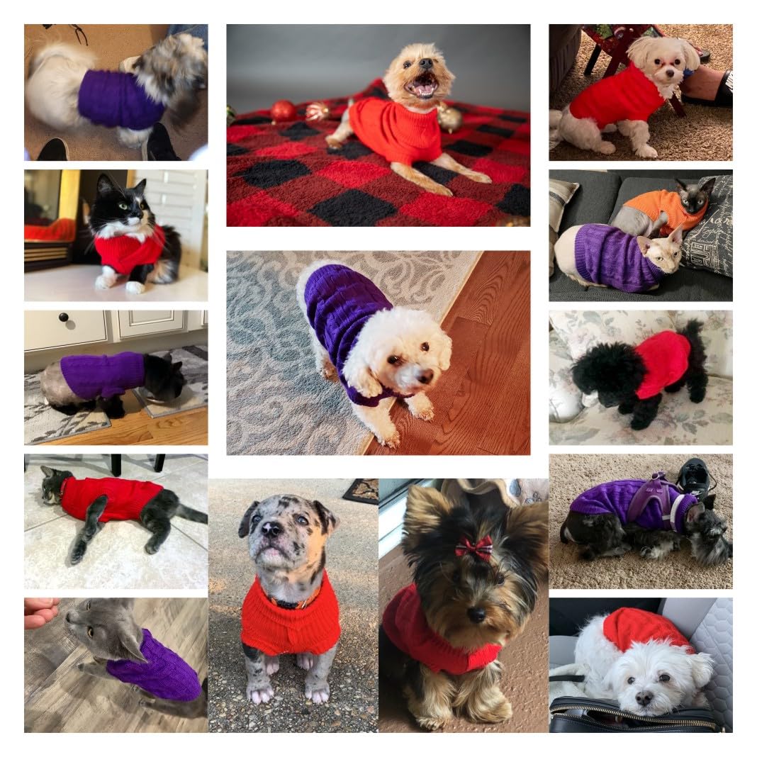 Chborchicen Small Dog Sweaters Knitted Pet Cat Warm Dog Sweatshirt Winter Clothes Kitten Puppy Sweater (Small,Red)