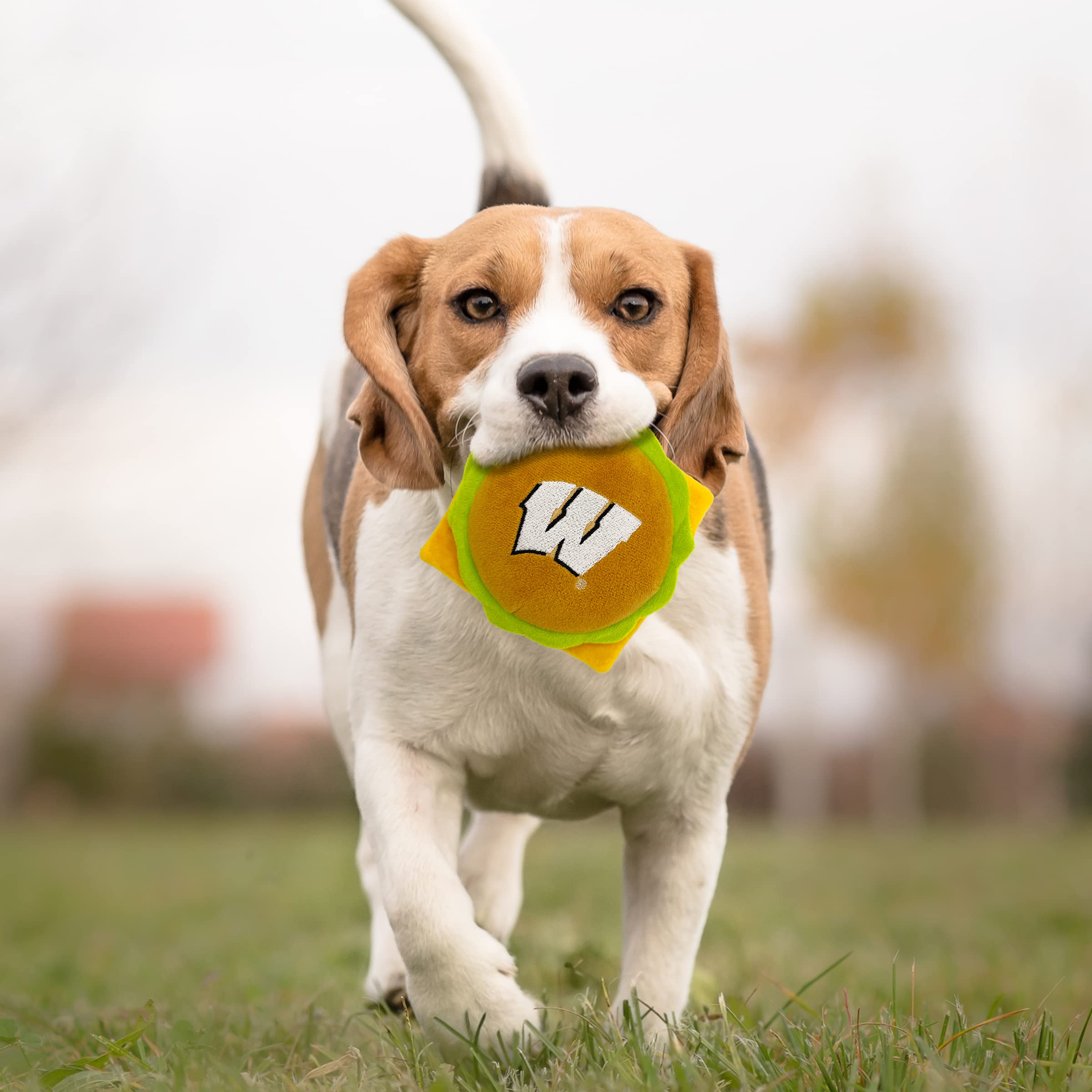 Pets First Ncaa Wisconsin Badgers Cheeseburger Plush Dog & Cat Squeak Toy- Cutest Stadium Hamburger Snack Plush Toy For Dogs & C