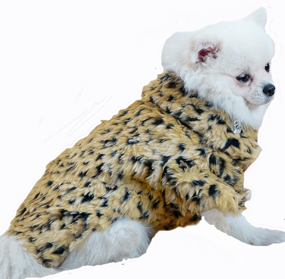 Wenfvvin Dog Pet Leopard Faux Fur Button Design Luxury Warm Sweater Coat For Chihuahua Yorkie Teddy (Medium)