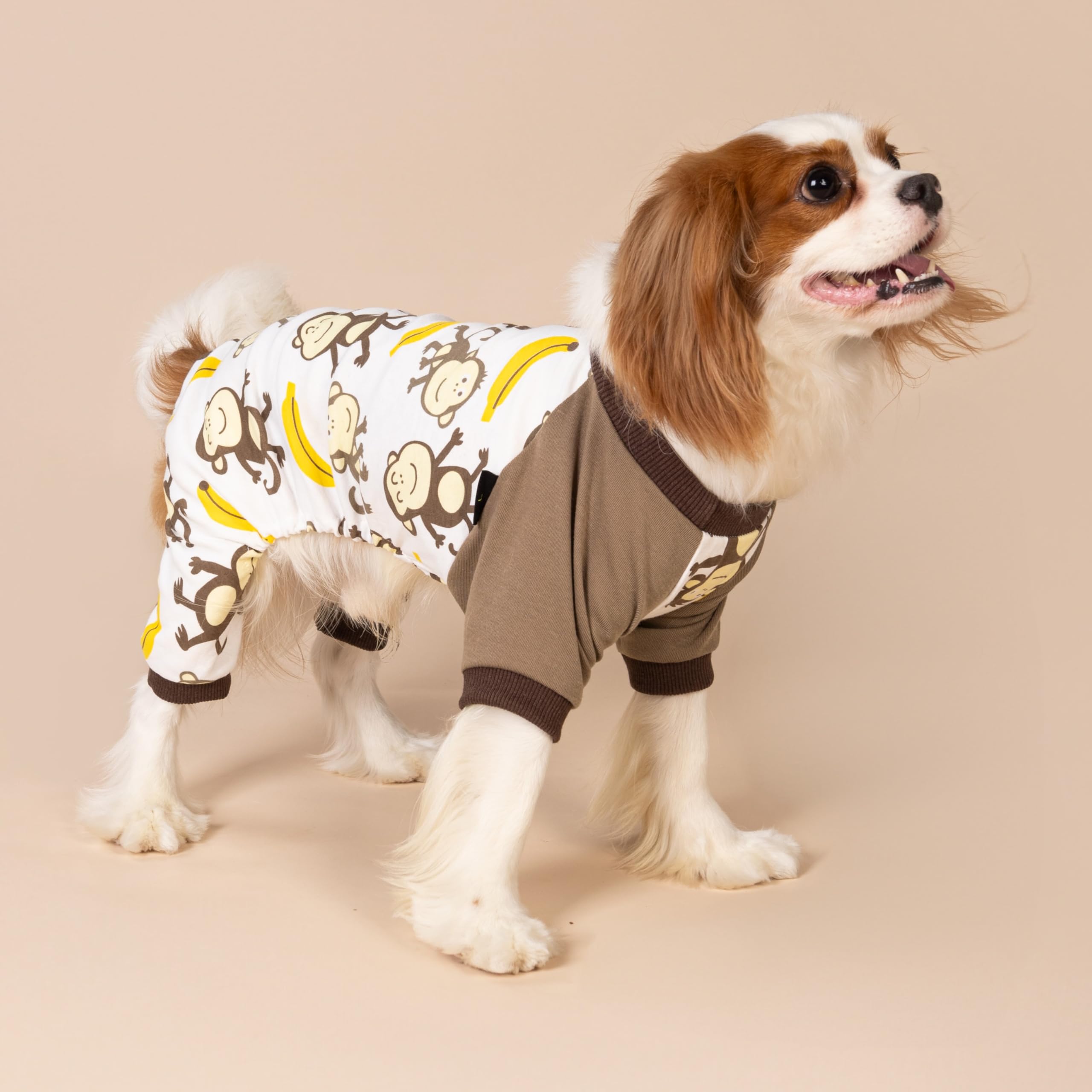 Fitwarm Monkey Dog Pajamas, Cute Dog Clothes For Small Dogs Boy Girl, Pet Onesie Clothing, 100% Breathable Cotton, Brown, Xs