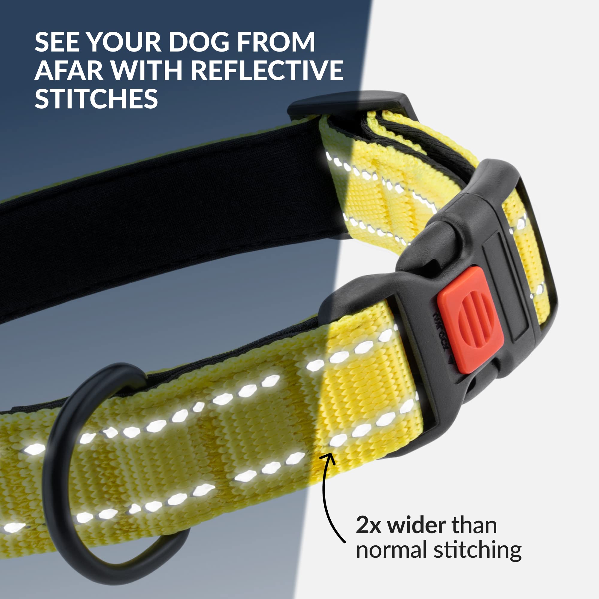 Collardirect Reflective Padded Dog Collar For A Small, Medium, Large Dog Or Puppy With A Quick Release Buckle - Boy And Girl - Nylon Suitable For Swimming (18-26 Inch, Yellow)