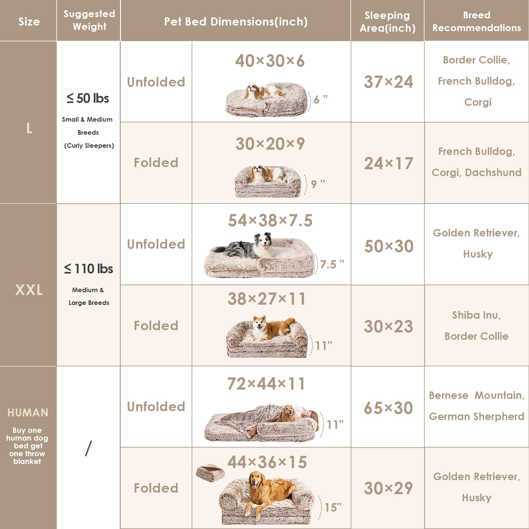 EHEYCIGA Foldable Human Dog Bed, 72x44x11 Orthopedic Memory Foam Human Sized Dog Bed, Waterproof Pet Bed for People, Faux Fur Pe