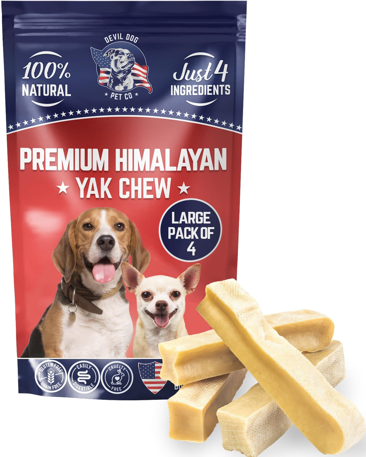 Devil Dog Pet Co. Himalayan Yak Chews, Yak Cheese Dog Chews, 100% Natural & Healthy, Lactose Free, Long Lasting, Yak Chew Treats
