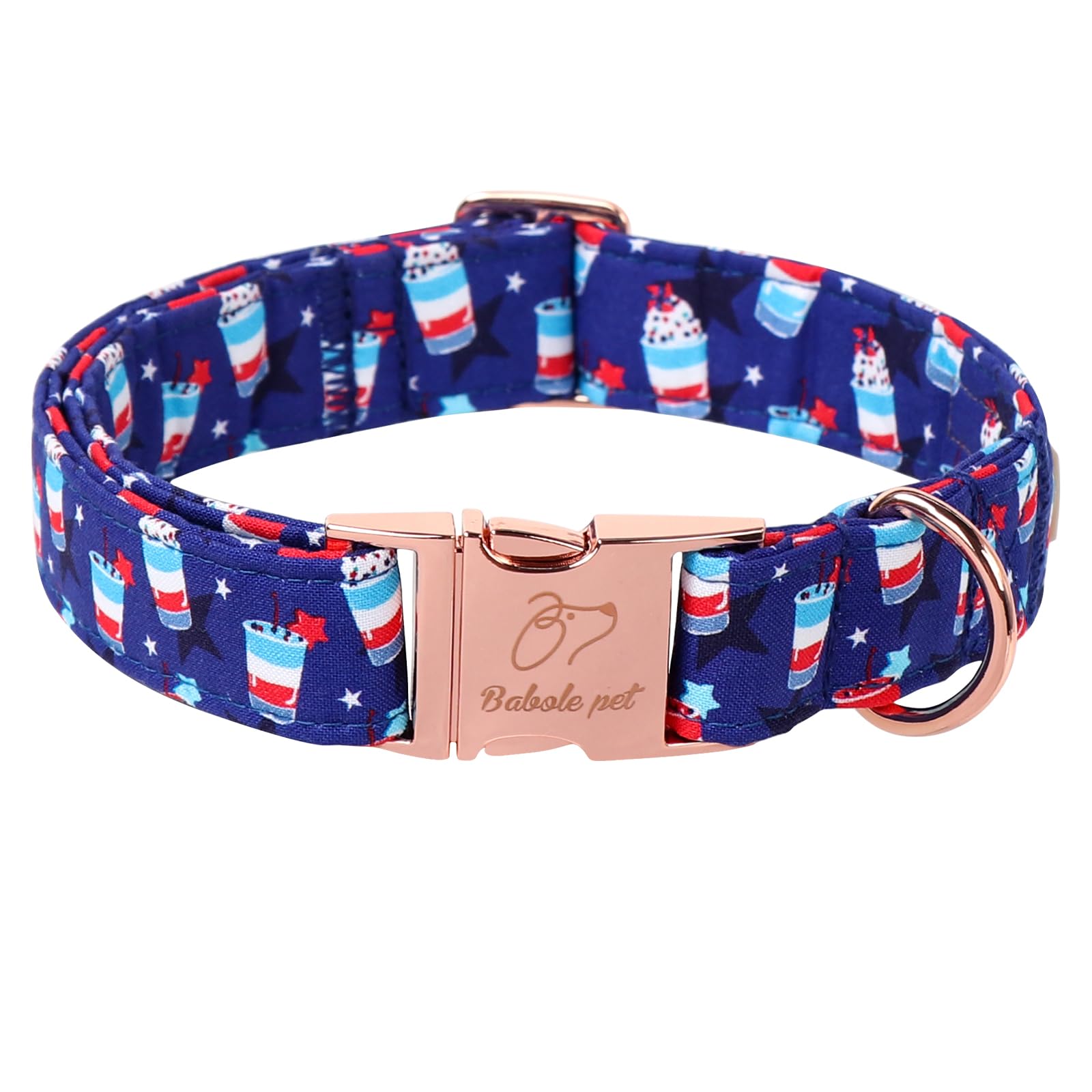 Babole Pet 4Th Of July Dog Collar, Blue Flag Sundae Patriotic Pet Collar With Metal Buckel, Adjustable Summer Holiday Dog Collar