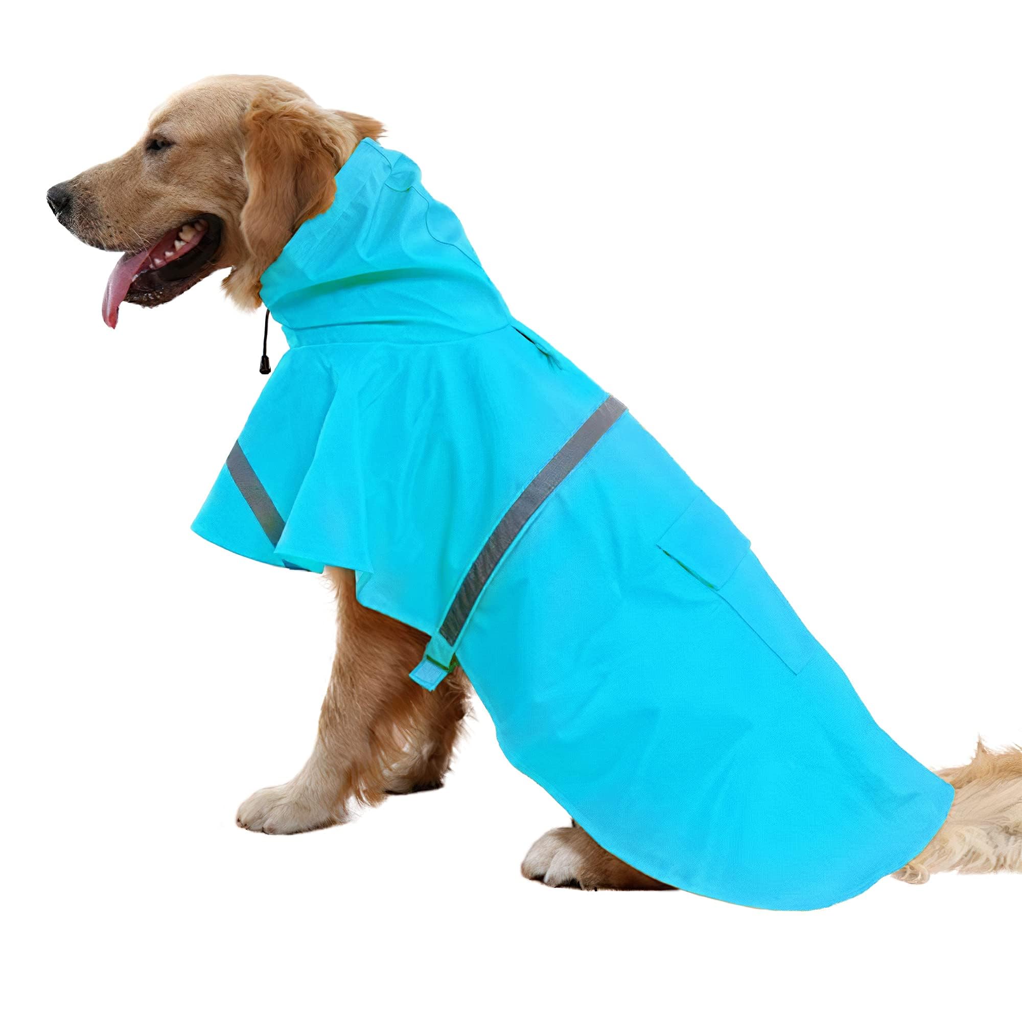 NACOCO Large Dog Raincoat Adjustable Pet Water Proof Clothes Lightweight Rain Jacket Poncho Hoodies with Strip Reflective (M, La