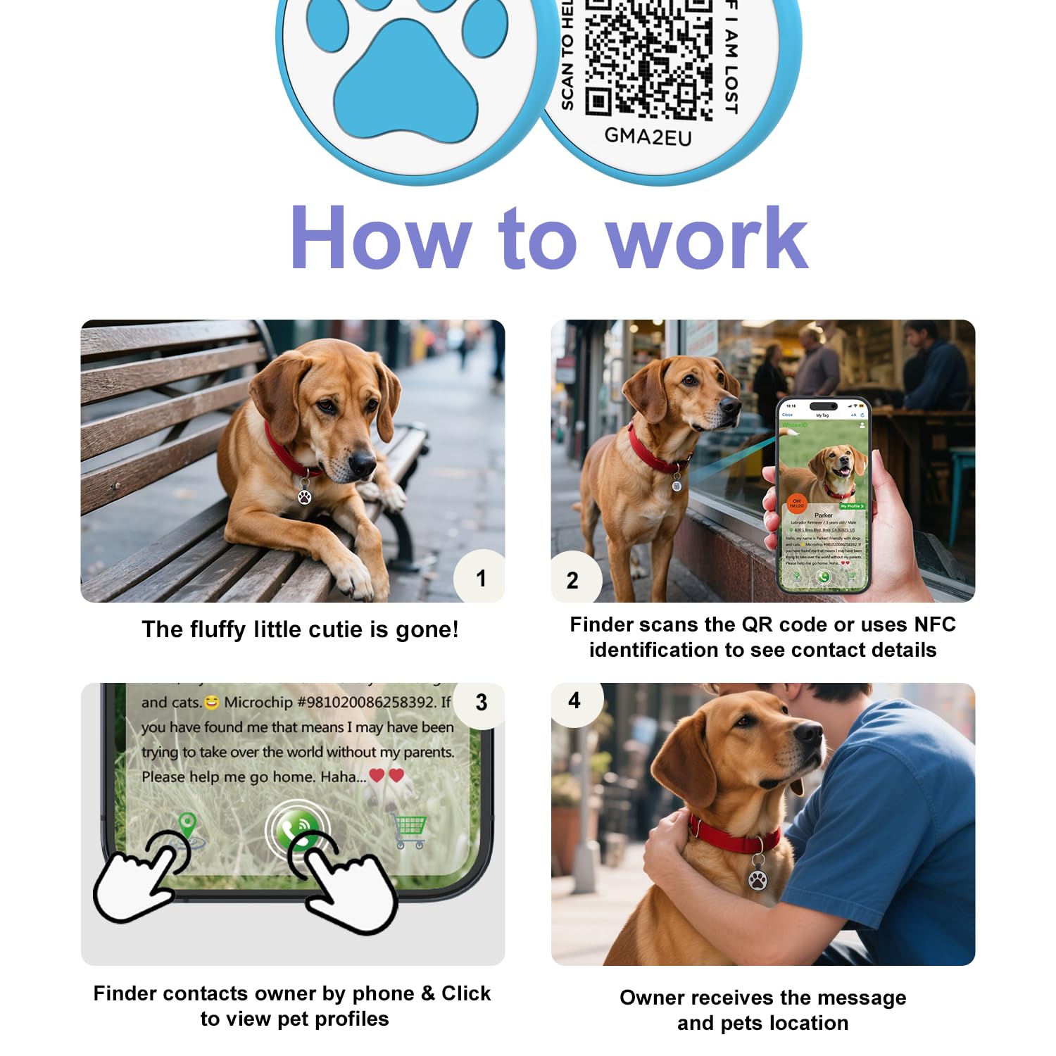 Whoseid Personalized Dog Tag, Laser Engraving Qr Code, Silicone Dog Id Tag, Pet Online Profile, Scan Qr Code Send Location, Coll