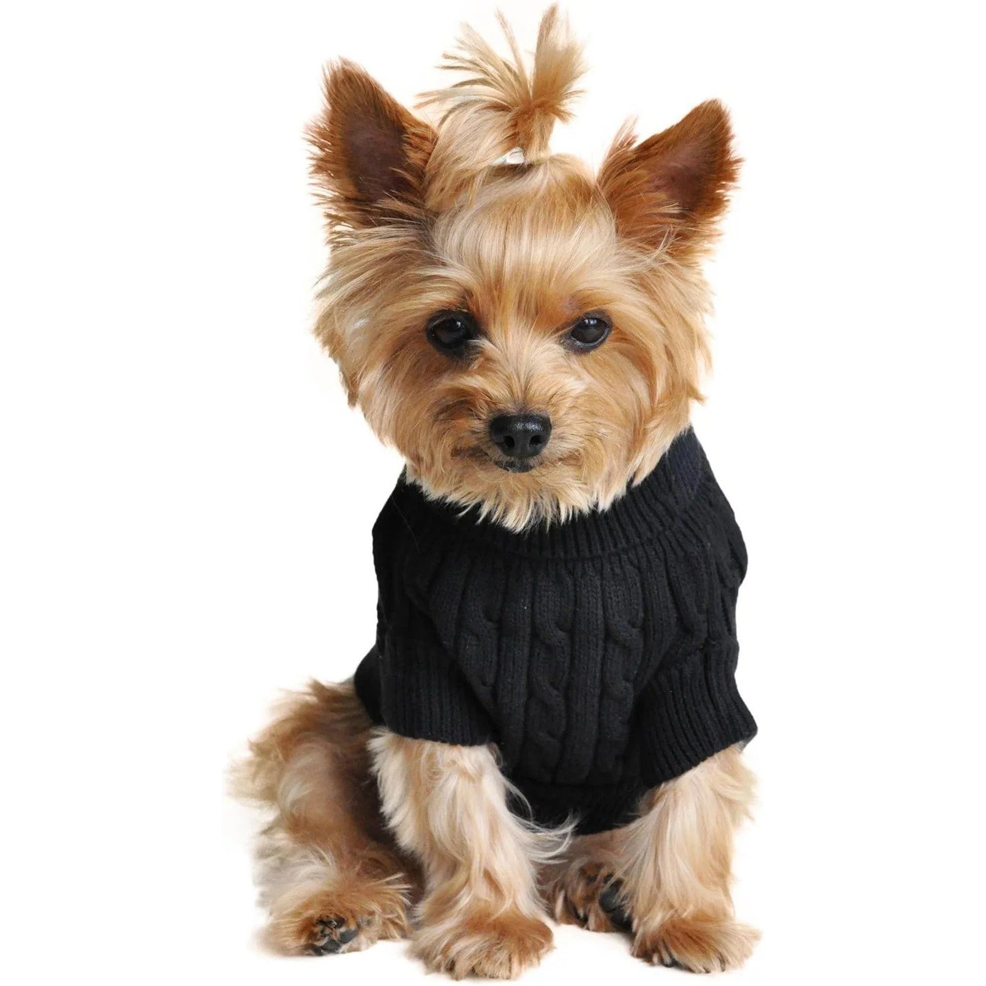 Doggie Design Cable Knit Dog Sweater Jet Black