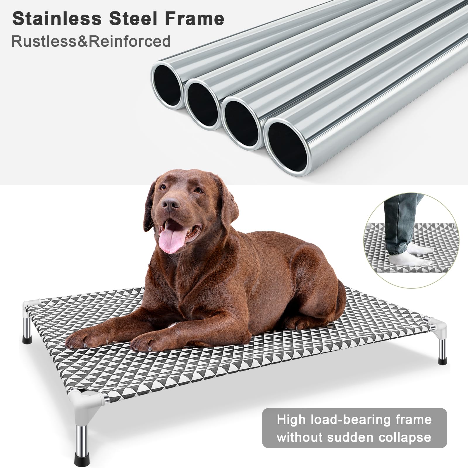 Elevated Outdoor Dog Bed, X-Large Size, Cotton Material, Non-Slip Feet, Fits Up To 120Lbs