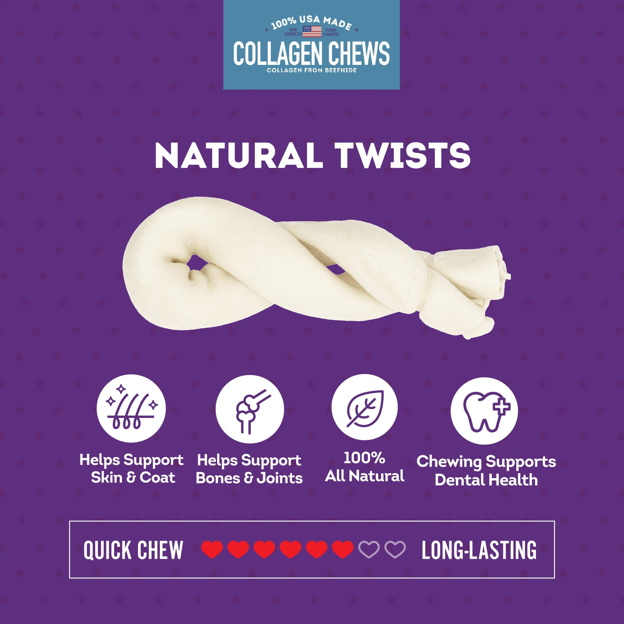 Treatly USA Collagen Twist 6-7 Dog Chew Treats - Natural Flavor, 6 Count/1 Pack