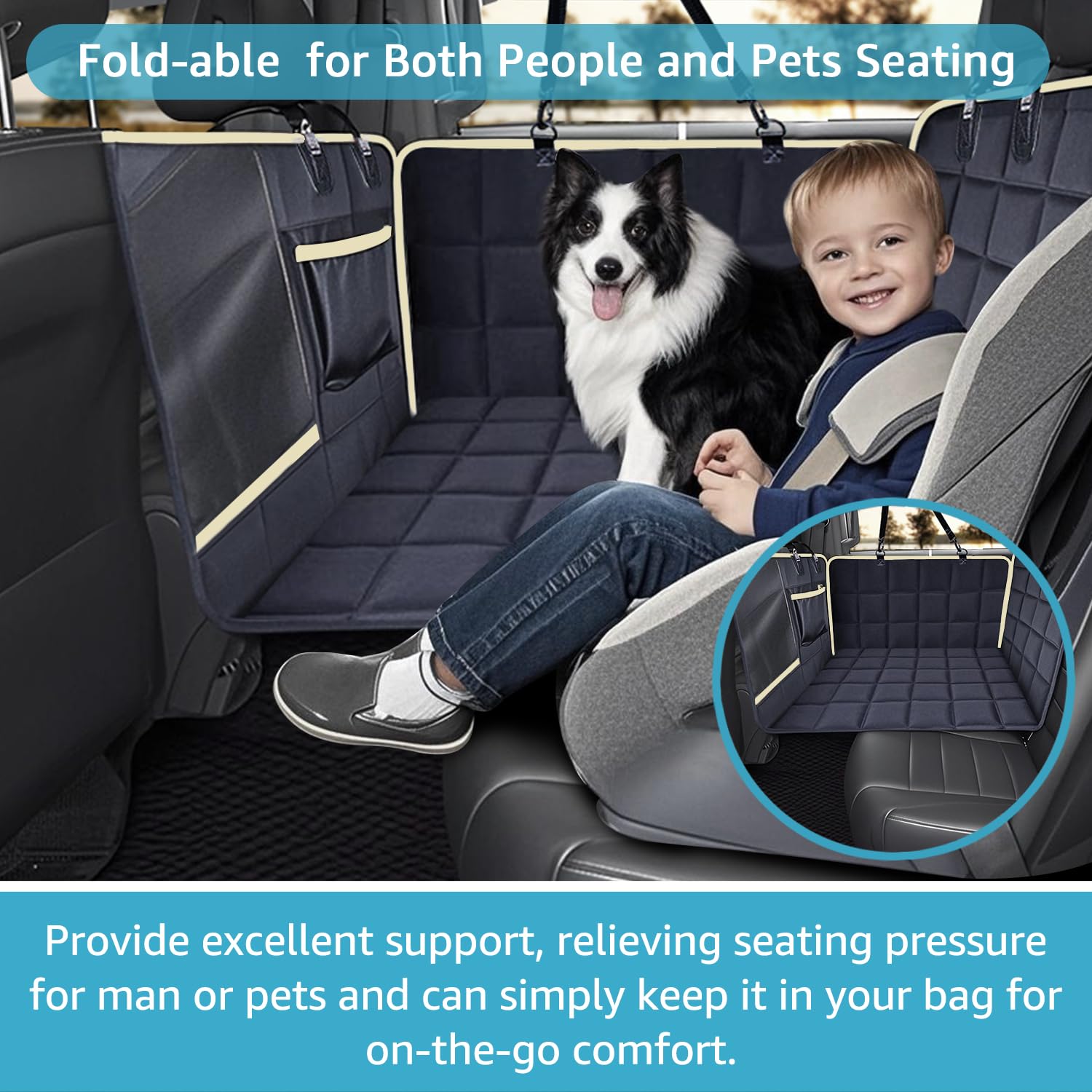 Lassie Truck Back Seat Extender For Dogs With Mesh Window - Waterproof Hard Bottom Dog Hammock For Car Travel Bed Mattress Compa