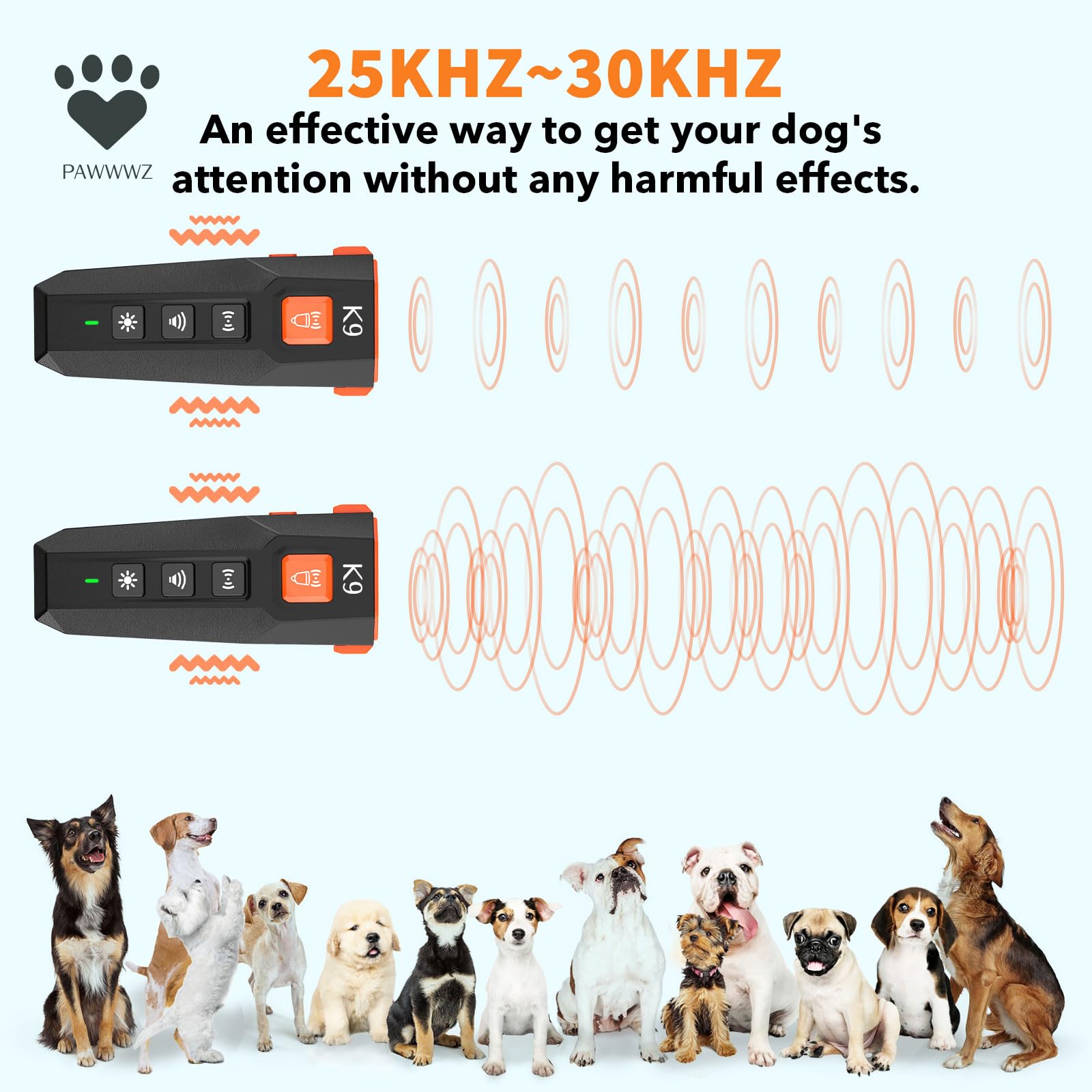 Pawwwz K9 Dog Bark Deterrent - Safe & Effective Ultrasonic Anti-Bark Device For Dogs, Non-Harmful, No Shock, Humane Training Too