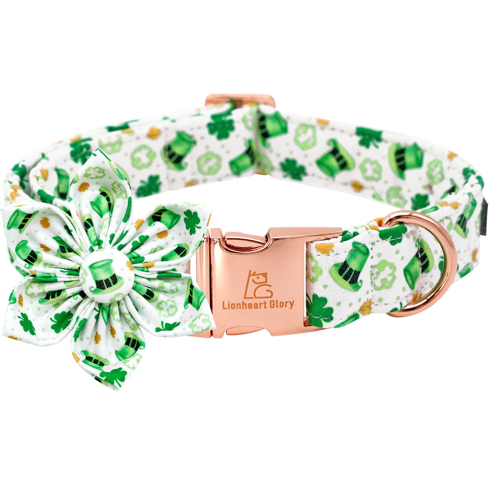Lionheart Glory St. Patrick'S Day Collar With Flower Design For Small Dogs, Green Collar With Lucky Clover Shamrock, Heavy Duty