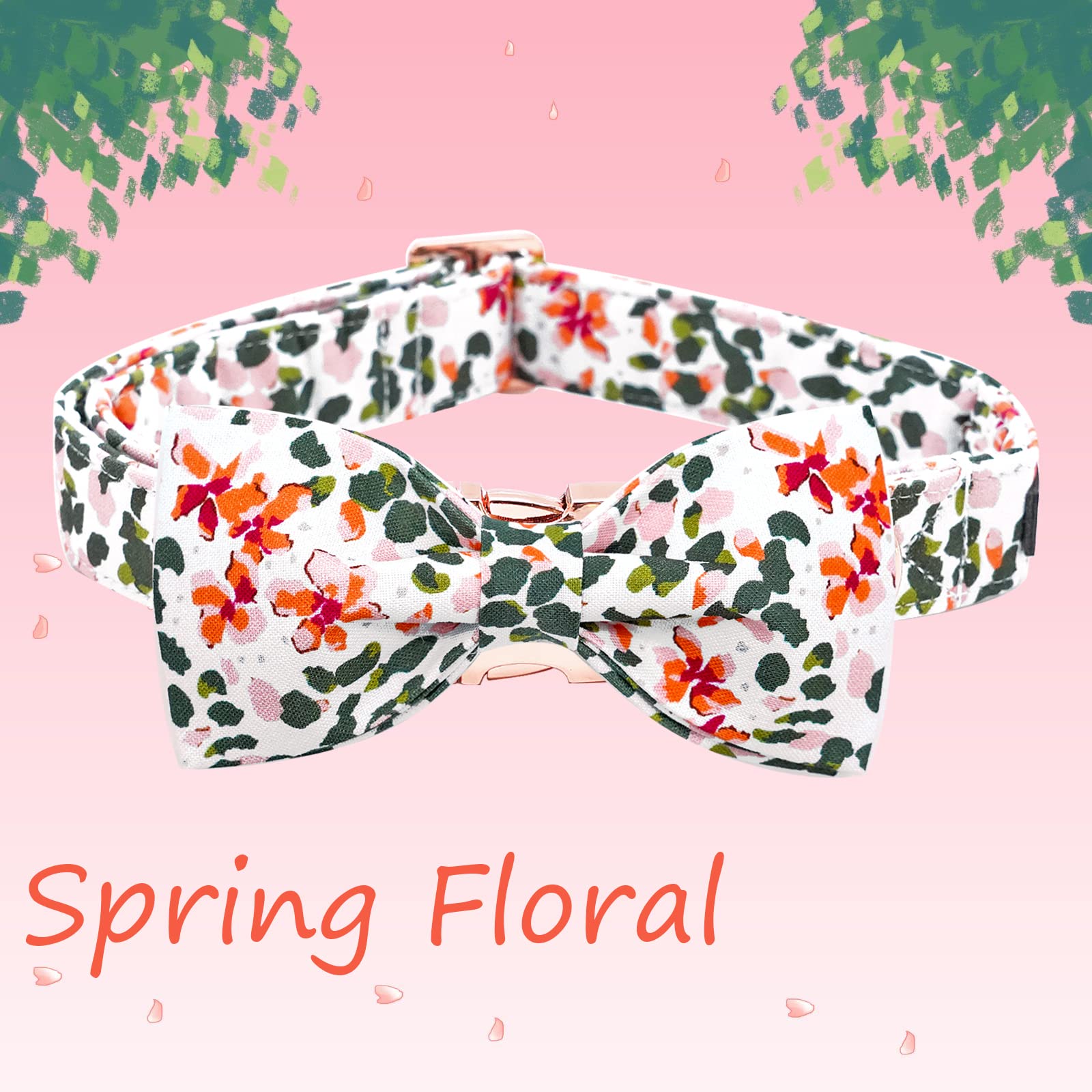 Elegant little tail Dog Collar, Dog Collar with Bowtie, Spring Flower Cute Pink Pet Collar Bow Dog Collars Gift Adjustable Dog C