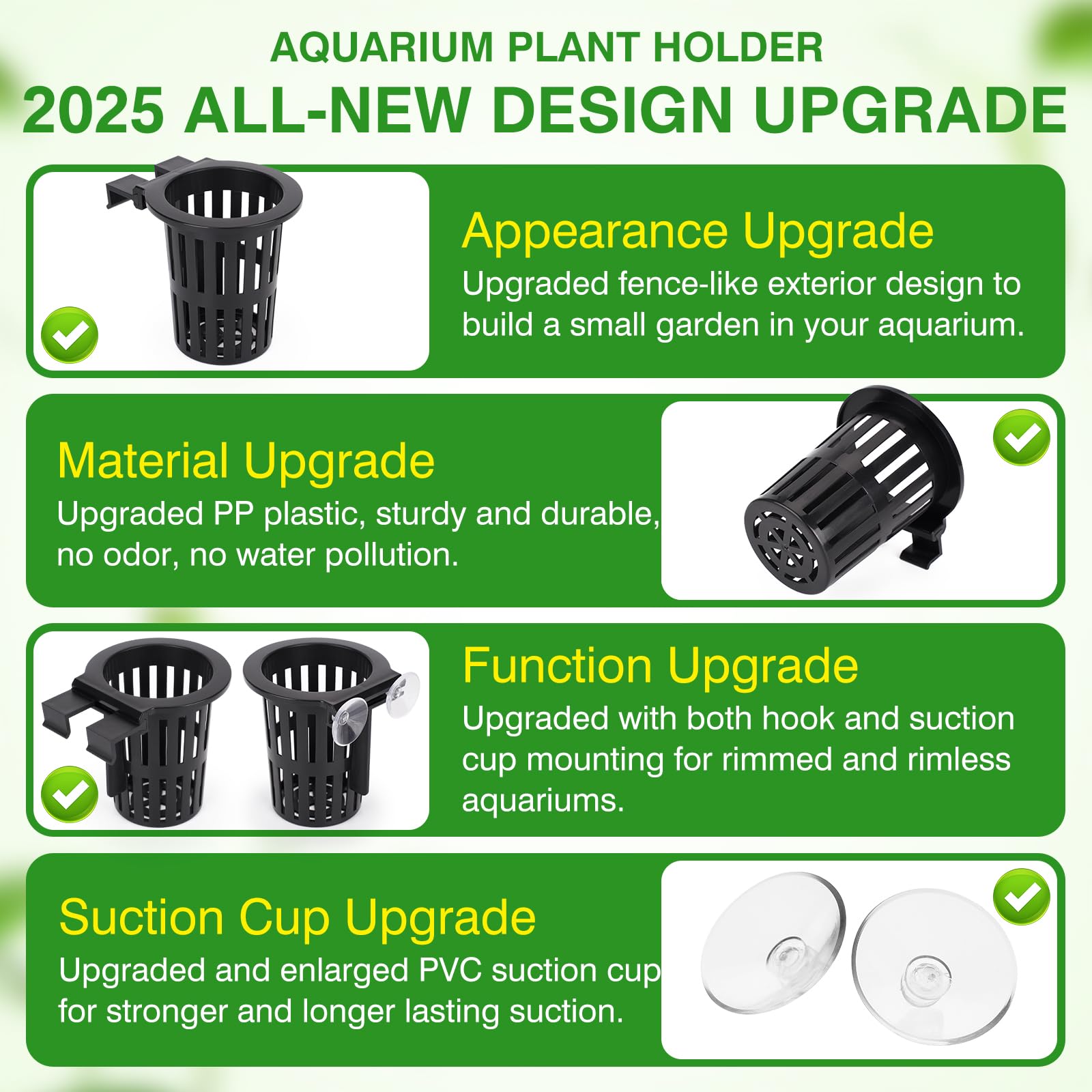 2025 New Upgraded Large Aquarium Plant Holder with 1.57-inch Extension Hooks and Suction Cups for Fish Tank Aquaponic Plant Cult