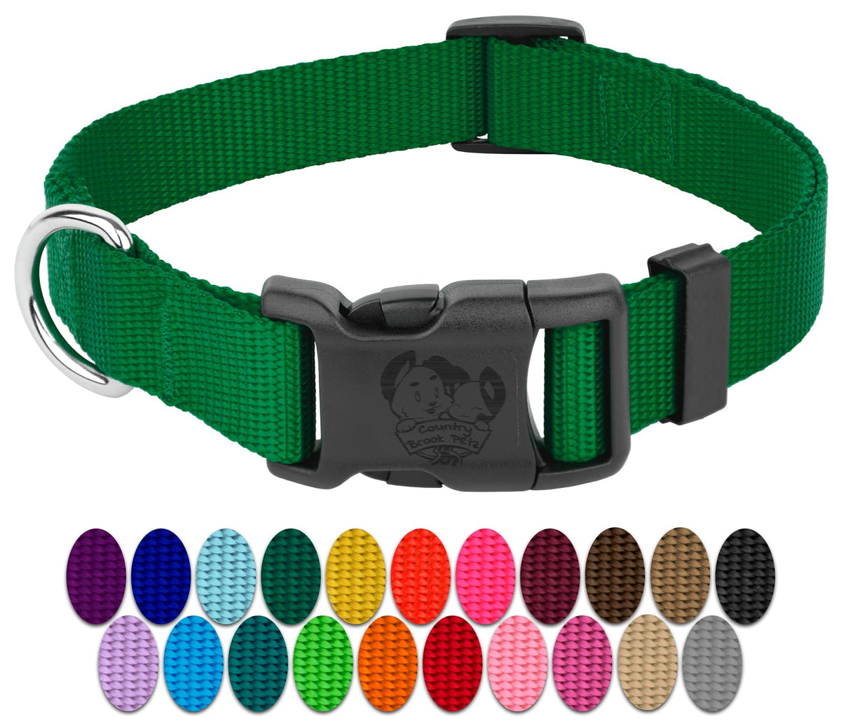 Country Brook Petz - 30+ Vibrant Colors - American Made Deluxe Nylon Dog Collar With Buckle (Small, 3/4 Inch Wide, Christmas Green)