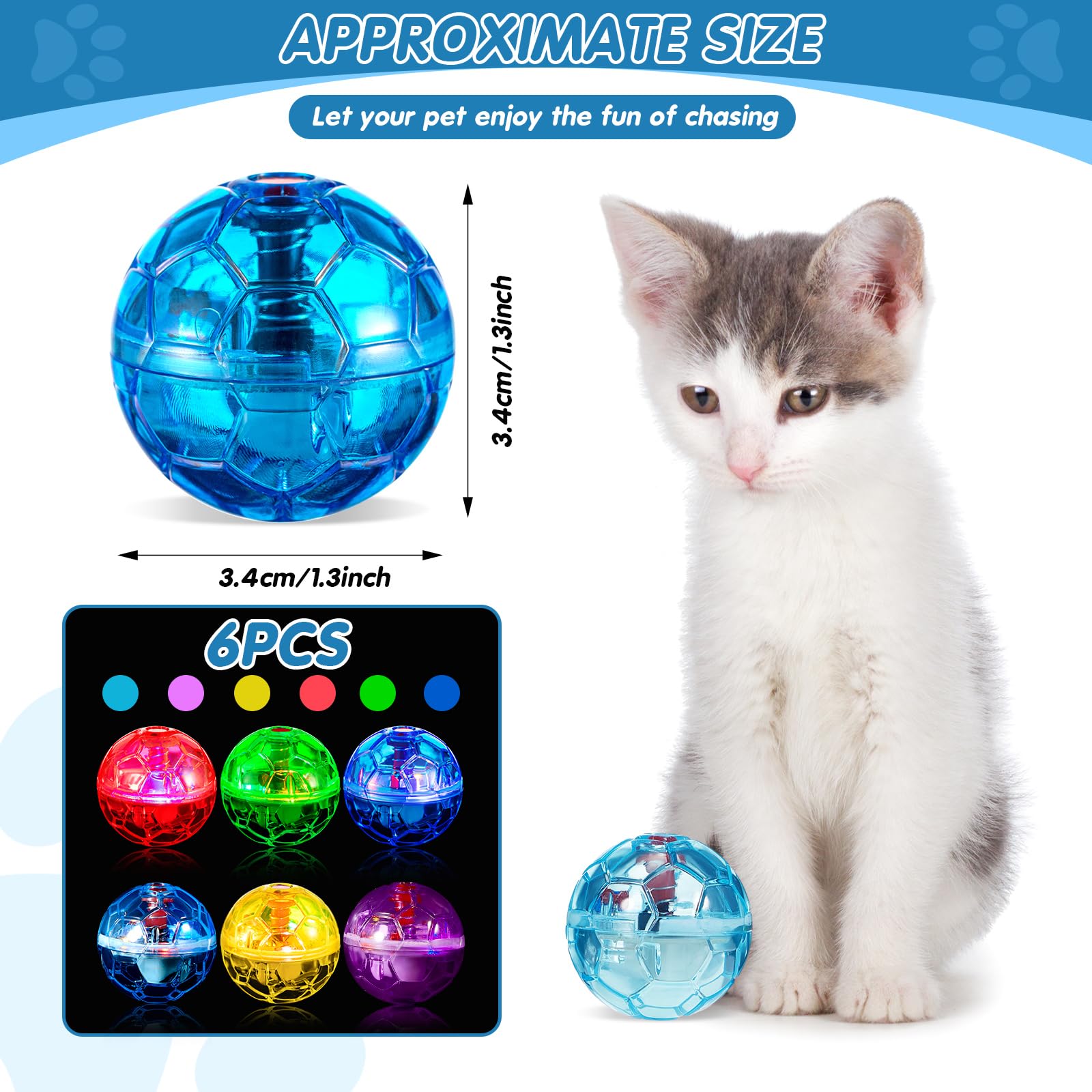 Sratte 6 Pieces Ghost Hunting Cat Ball Activated Cat Toy Motion Led Light Pet Balls Motion Dog Interactive Toys Pet Glowing Mini
