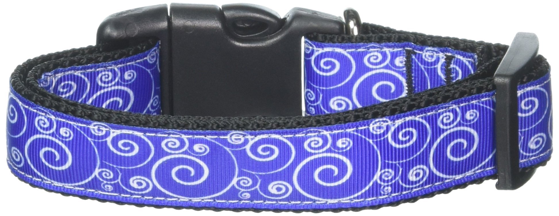 Mirage Pet Products Swirly Nylon Ribbon Dog Collar, Medium, Blue/White