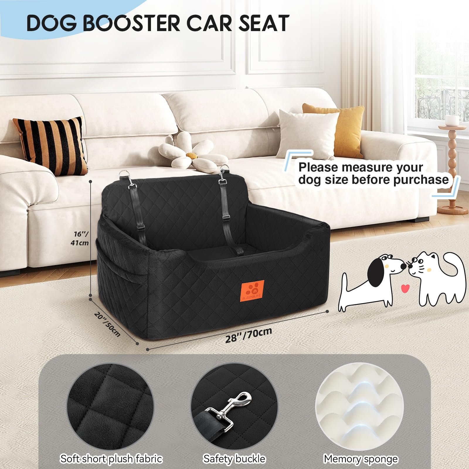 Gl Glenslave Dog Car Seat For Medium/Large Dogs,Dog Booster Seat For Dog Under 50Lbs Or 2 Small Dogs, Detachable And Washable Pe