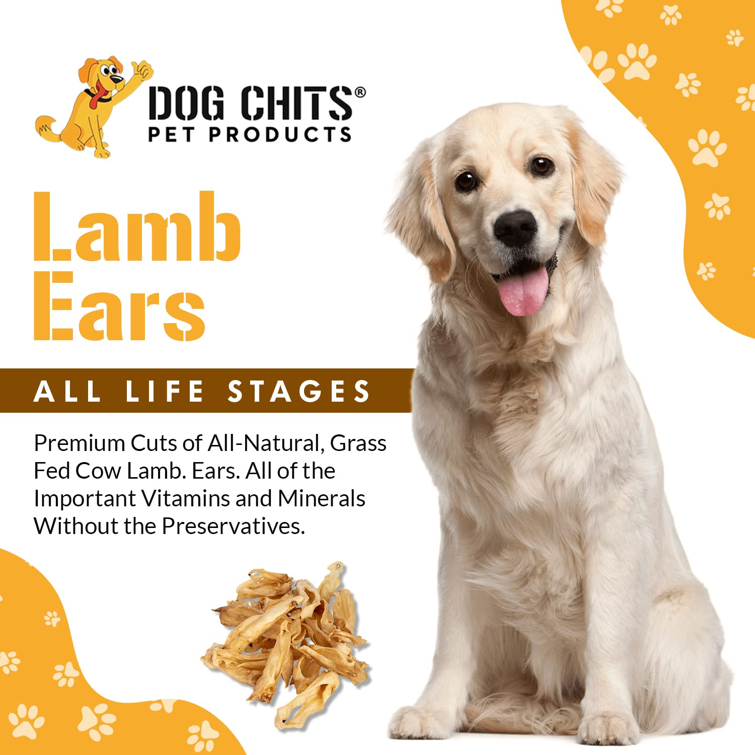 Dog Chits Lamb Ears Dog and Puppy Treats - All Natural Grain and Chemical Free Training Chews - High Protein and Low Fat - Suppo