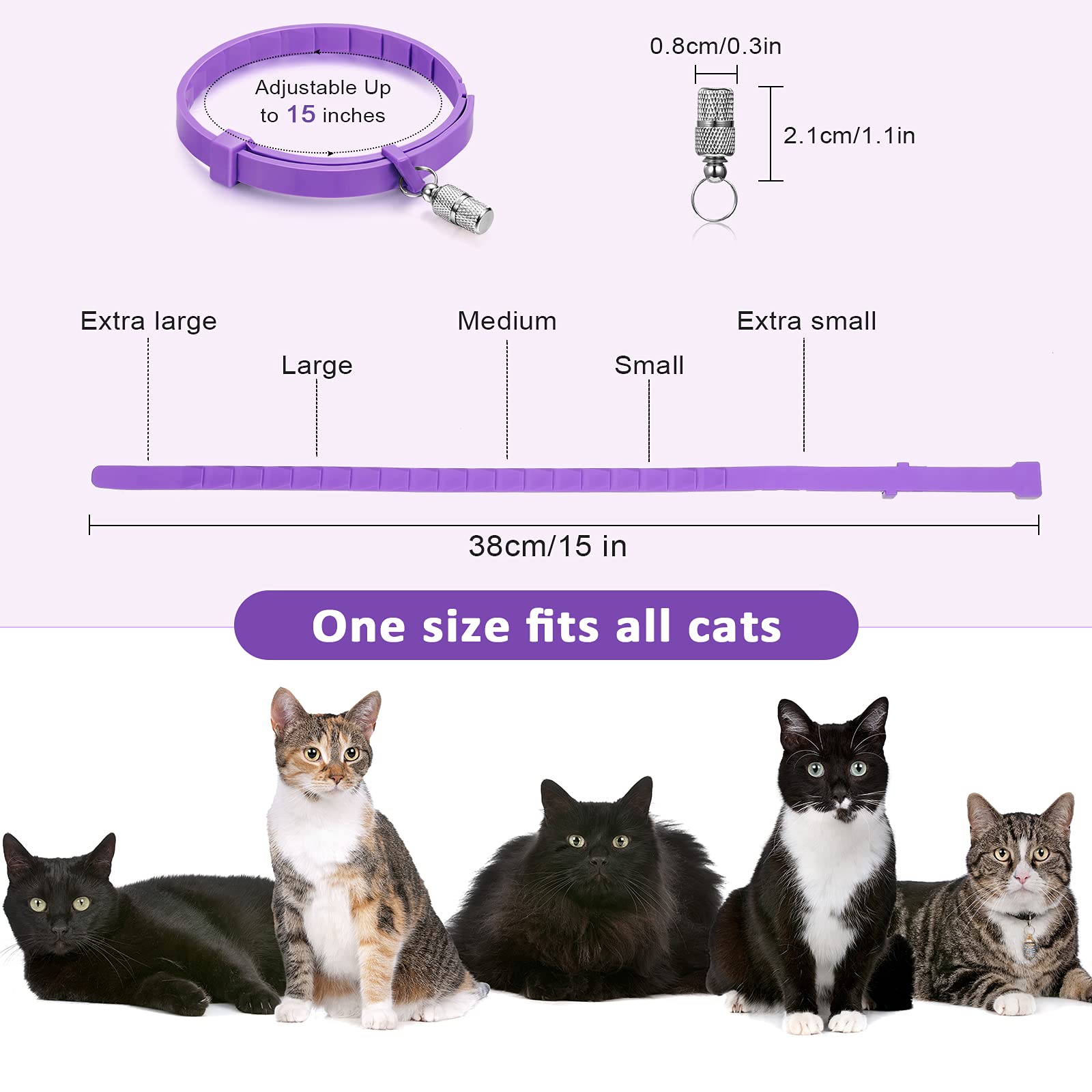 Weewooday 5 Set Calming Collar For Cats Adjustable Waterproof Cat Calming Collars Reduce Anxiety Stress Cat Collars With 5 Pet Id Pendants (Purple)