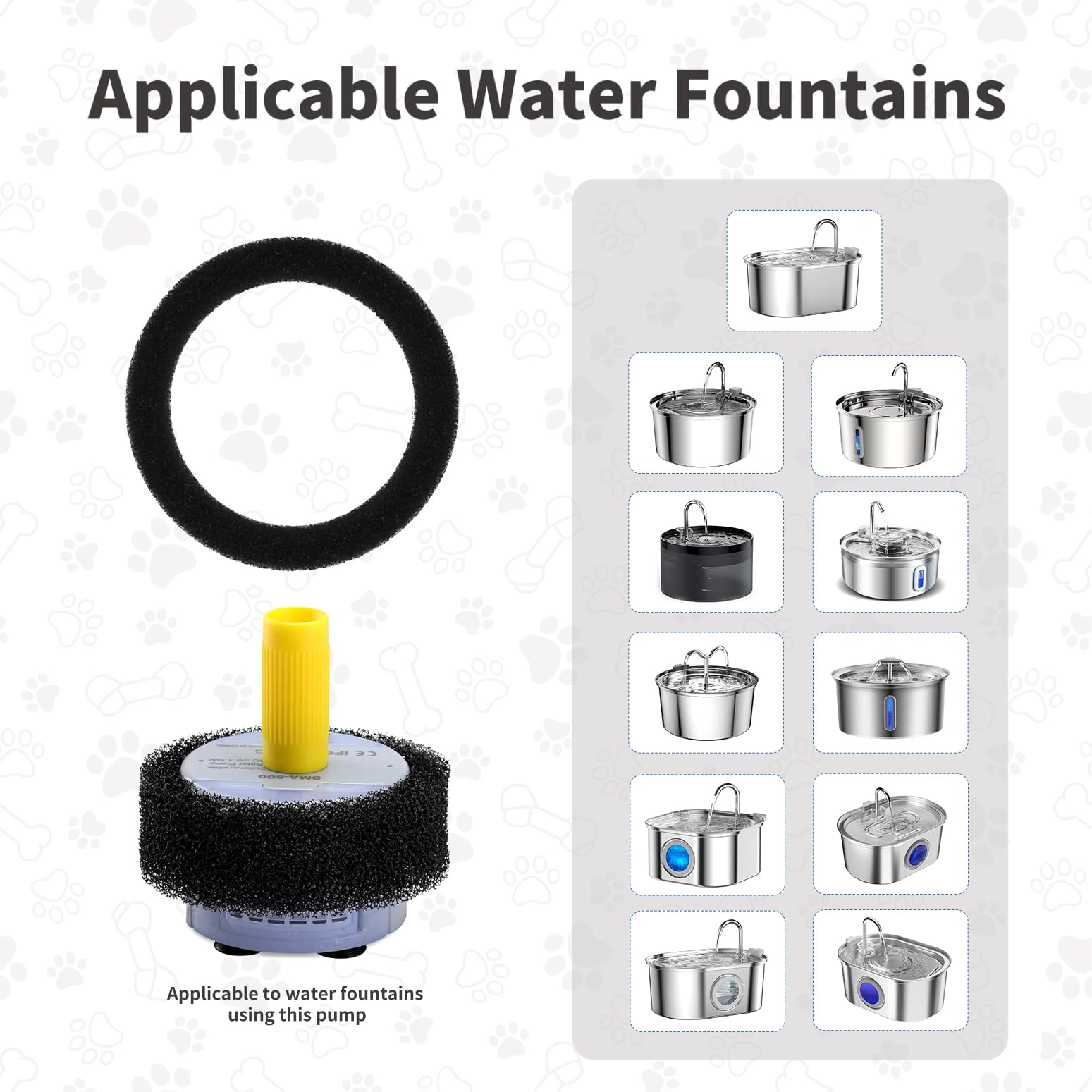 Lawfery Cat Fountain Filter Replacement Sponge Foam For 3.2L/108 Oz Stainless Steel Cat Fountains And Bento Cat Fountain, Pre-Fo