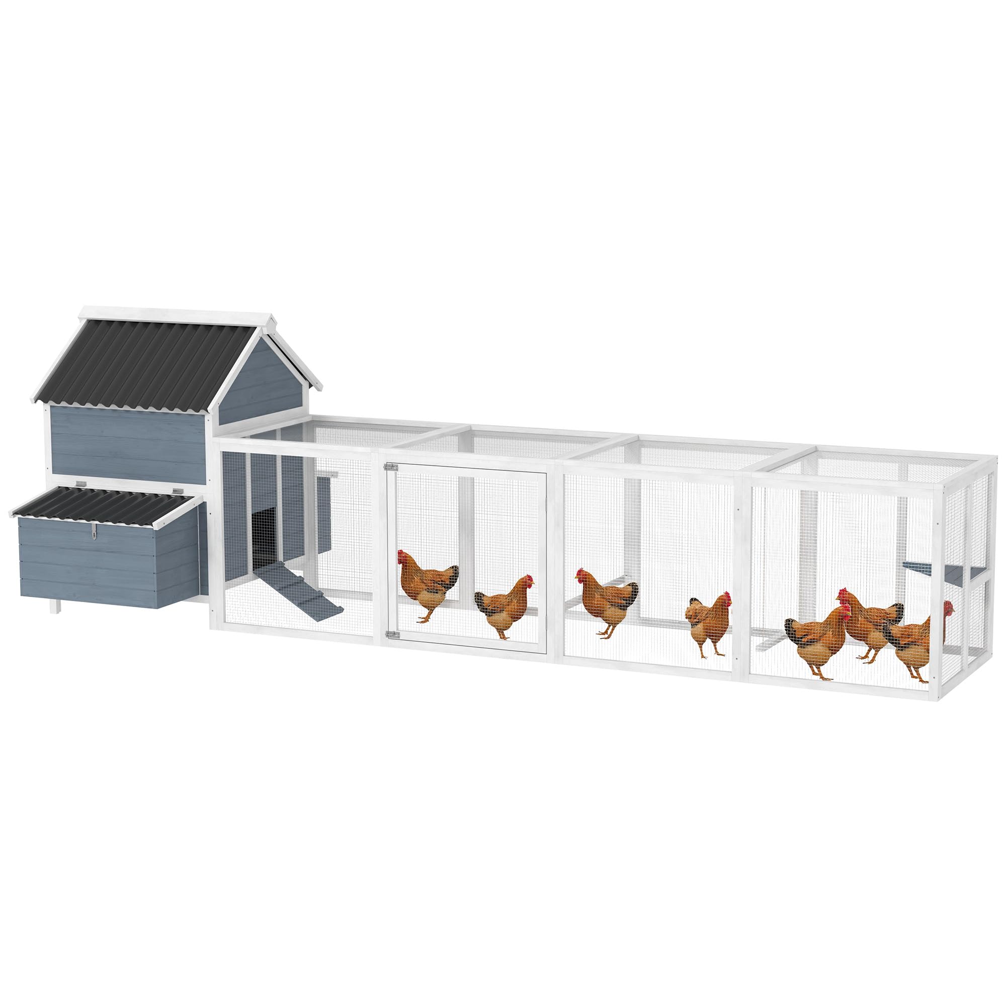 PawHut Extra Large Chicken Coop with 2 Nesting Box, 156 Wooden Hen House Poultry Cage with Extra Long Run Cage, Waterproof Wave 